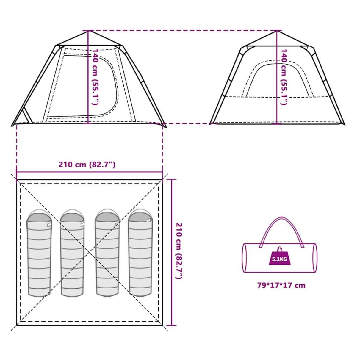 VIDAXL Tente de camping a dome 4 personnes vert liberation rapide