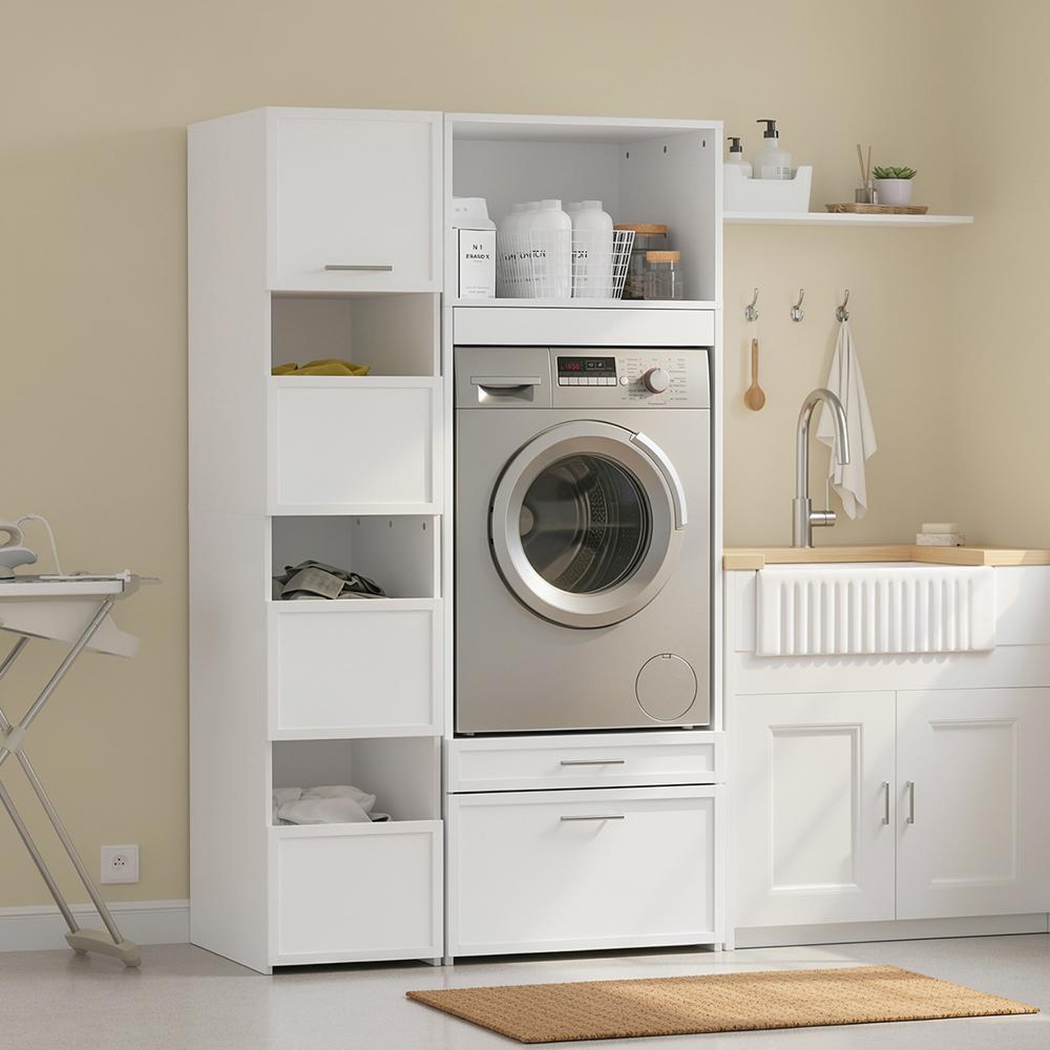 Voir la diapositive 2 : SOBUY Armoire de rangement pour lave-linge blanc 66x60.5x186cm bzr230-w