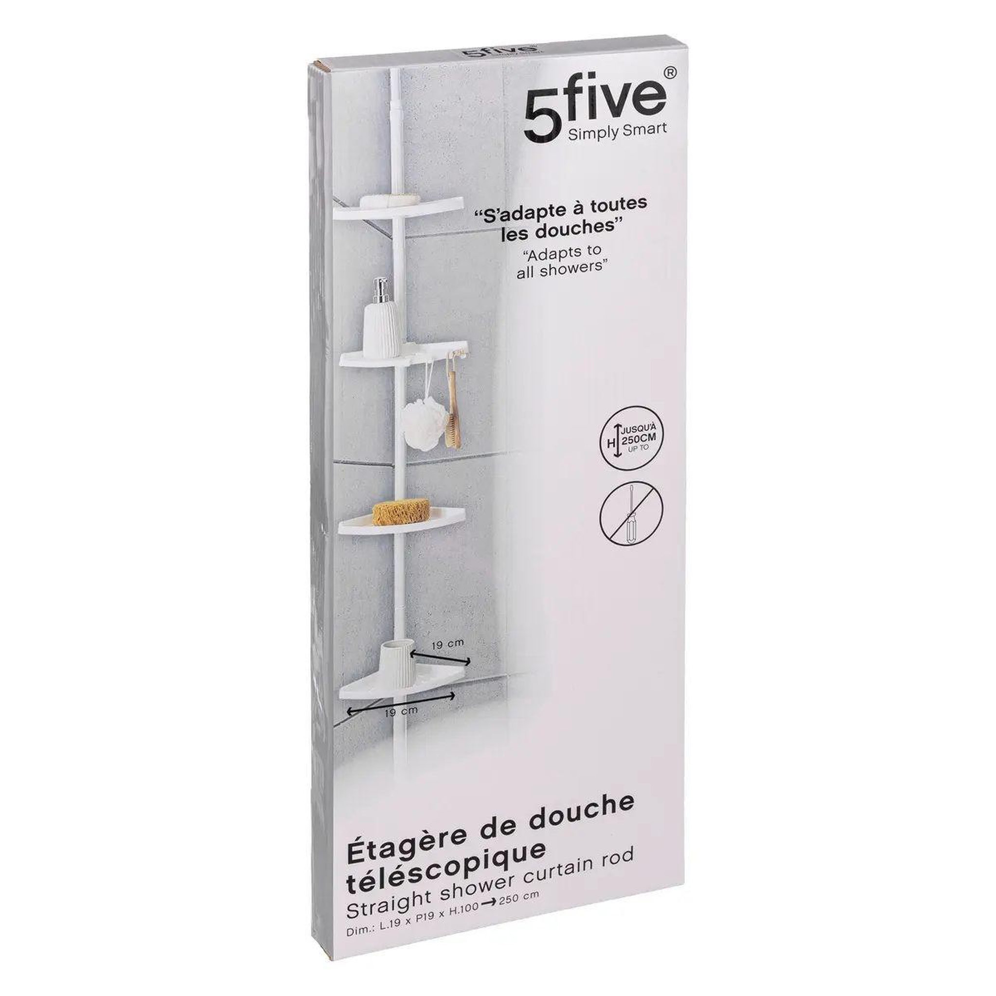 Voir la diapositive 5 : FIVE Étagère de douche d'angle  télescopique  180-240cm blanc