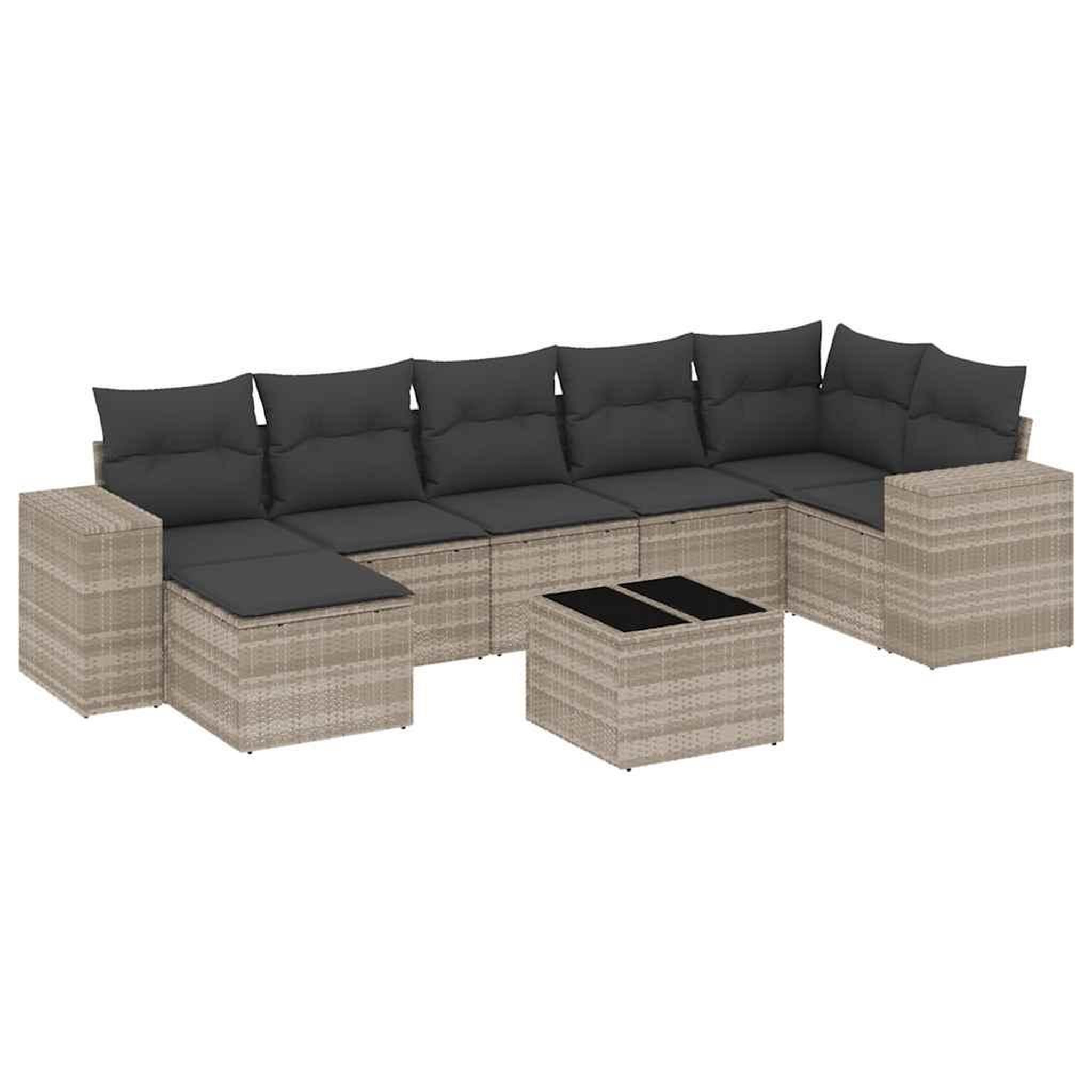 Voir la diapositive 2 : VIDAXL Salon de jardin 8 pcs avec coussins gris clair resine tressee