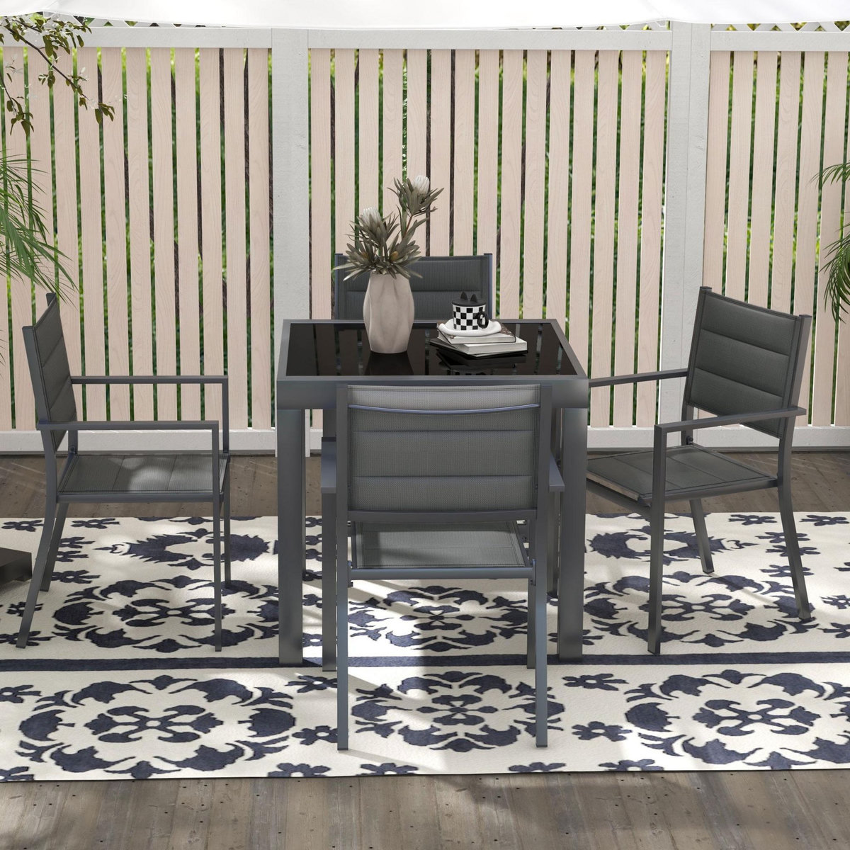 OUTSUNNY Ensemble de jardin 4 personnes chaises empilables table extensible 80/160L cm alu. teslin antracite