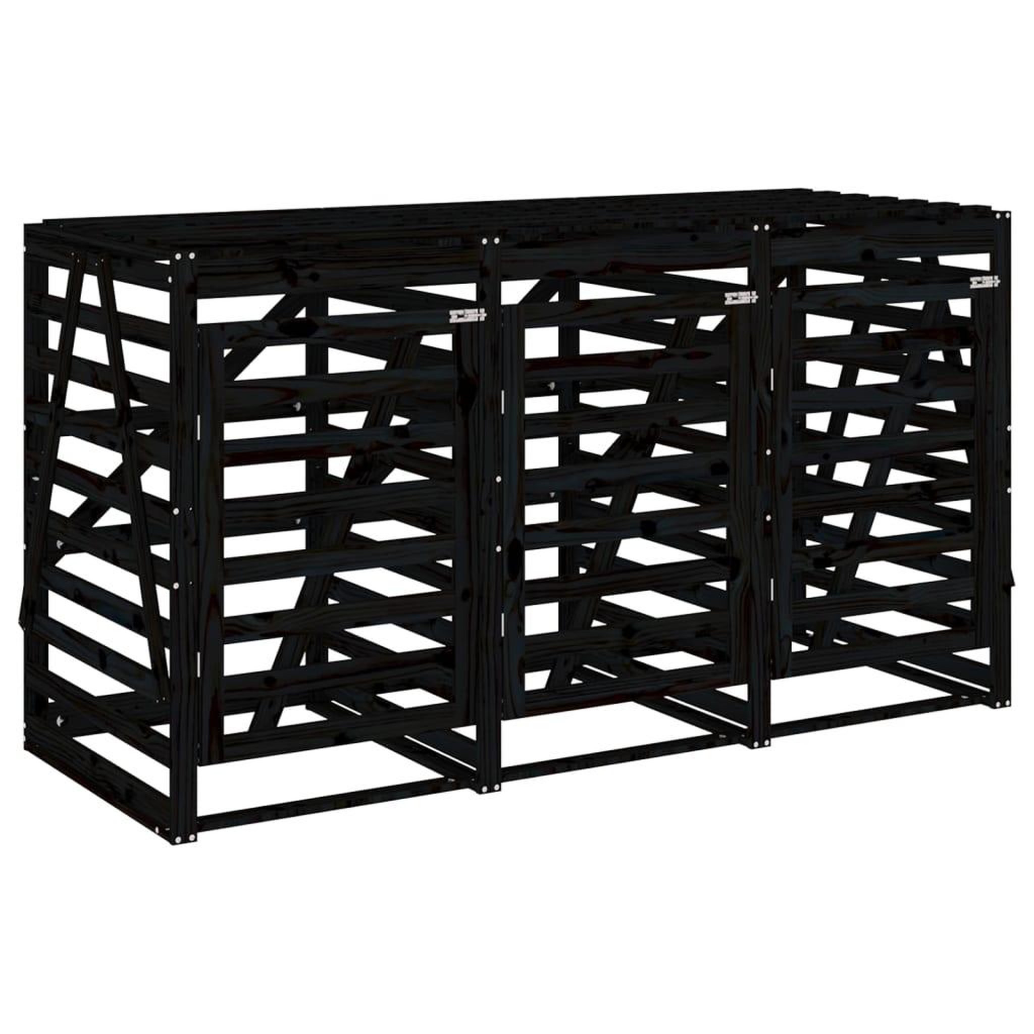 Voir la diapositive 5 : VIDAXL Abri pour poubelle triple sur roulettes noir bois massif de pin
