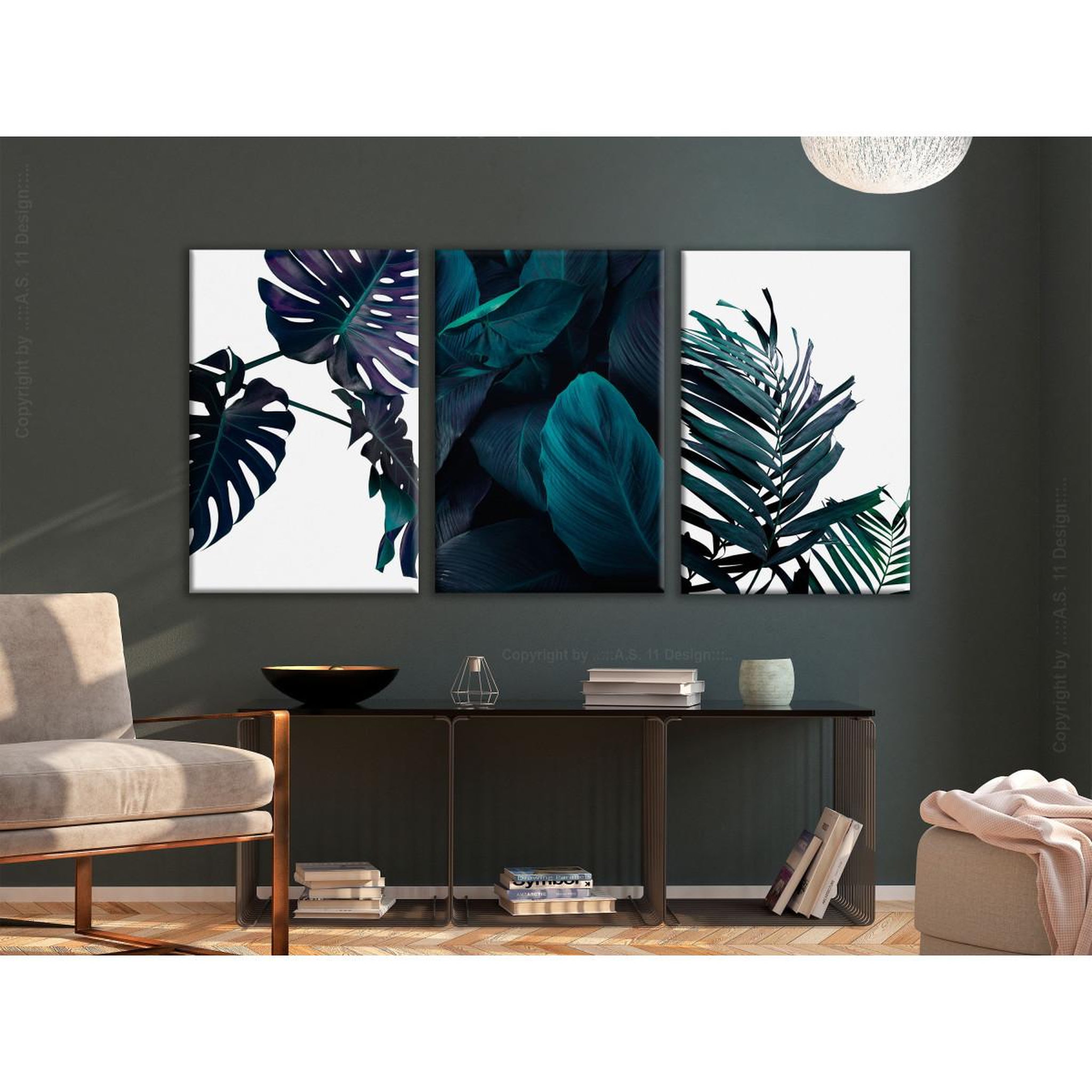 Voir la diapositive 2 : Paris Prix Tableau imprimé  cold leaves 3 panneaux  60x120cm