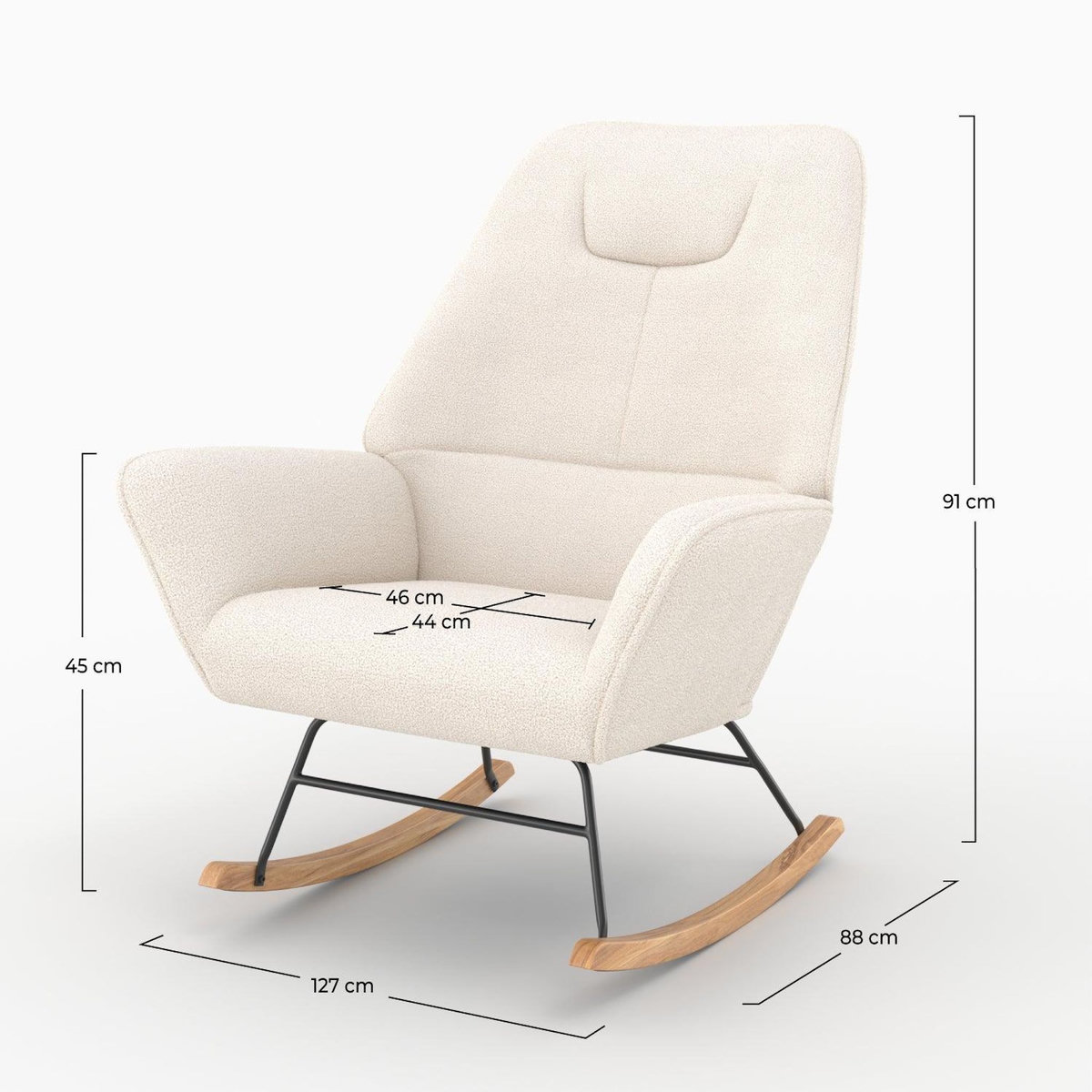 Rendez vous déco Rocking-chair en tissu bouclé blanc-Shaun