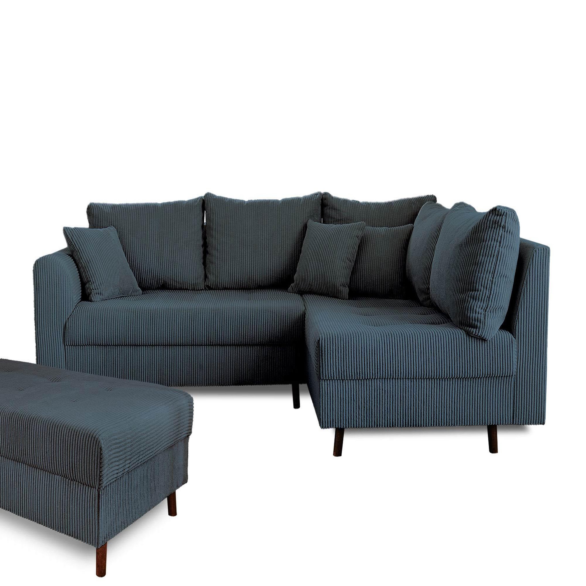 Voir la diapositive 6 : LISA DESIGN Rune - canapé d'angle droit - 4 places - avec pouf d'appoint - en velours côtelé