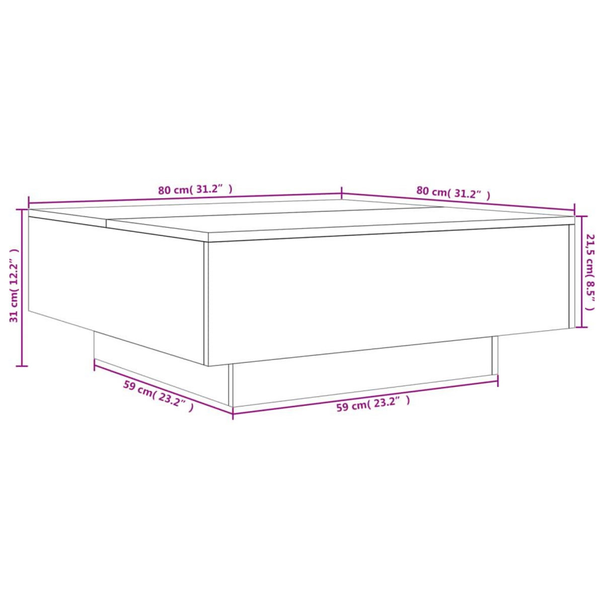 VIDAXL Table basse avec lumieres LED blanc 80x80x31 cm