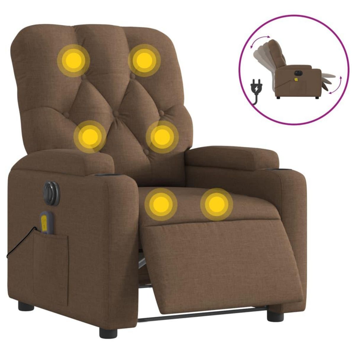 VIDAXL Fauteuil inclinable de massage electrique marron tissu