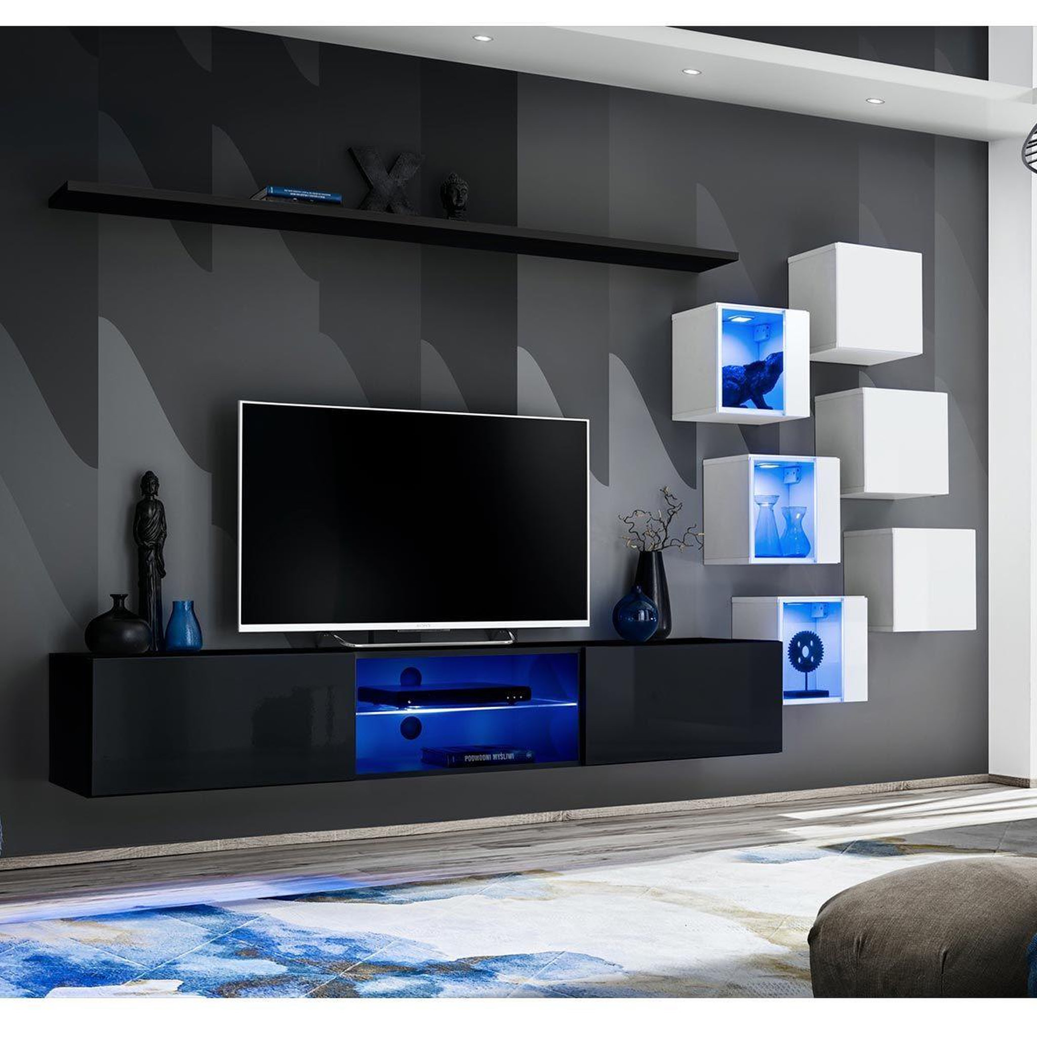 Paris Prix Ensemble meuble tv  switch xxi  260cm noir & blanc