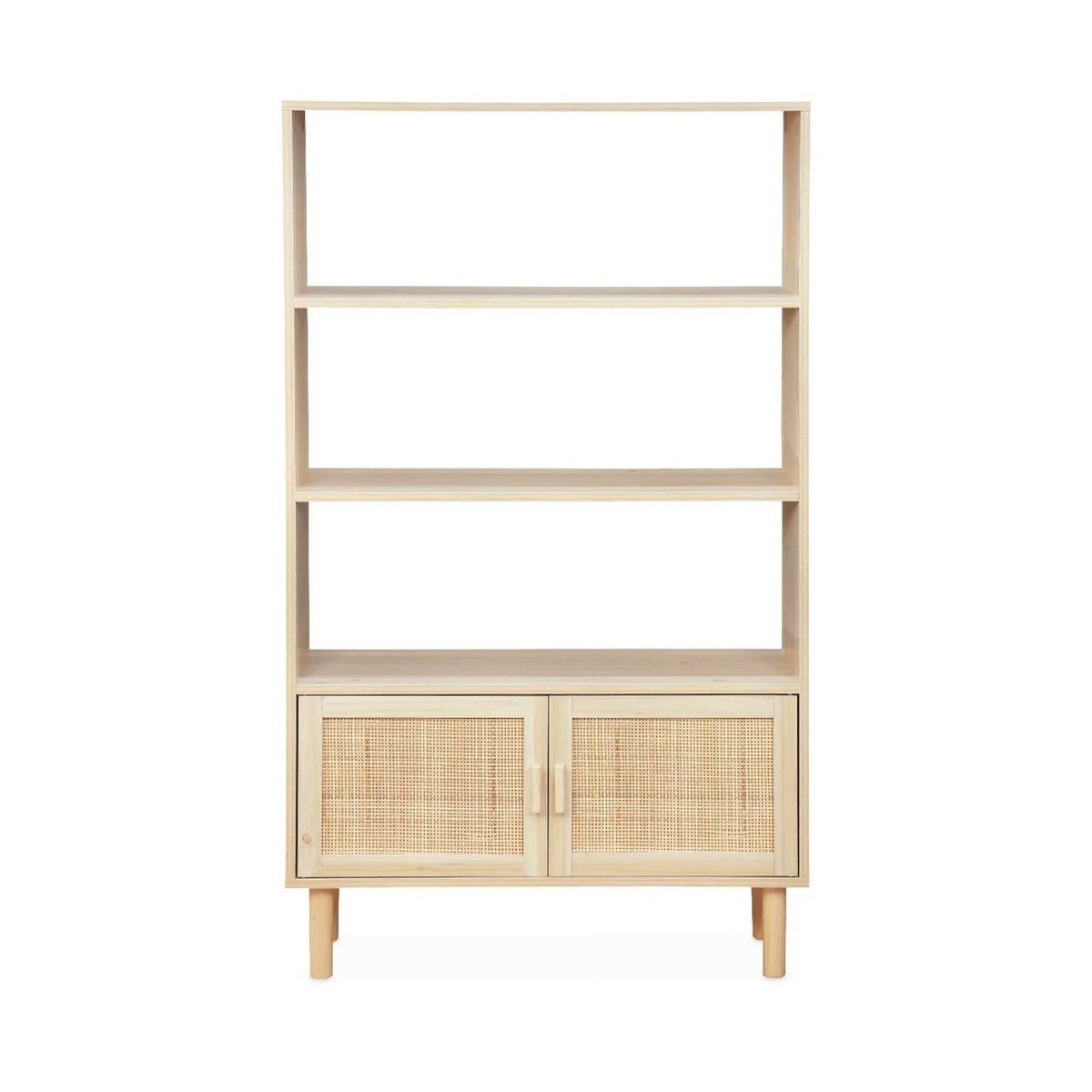 SWEEEK Étagère bibliothèque décor bois et cannage - Camargue - 3 niveaux. 2 portes