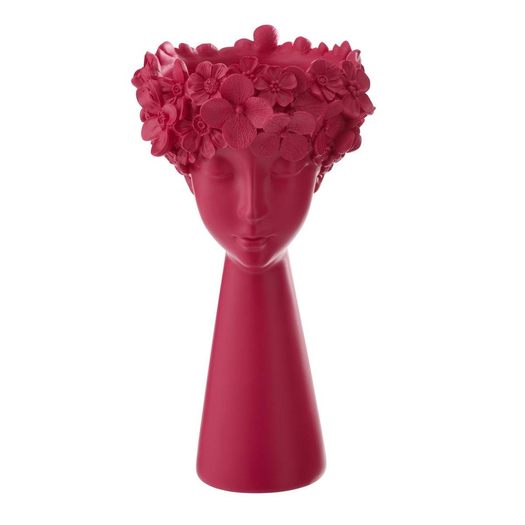 J-LINE Cache-pot tête fleurie  flore  40cm fuchsia