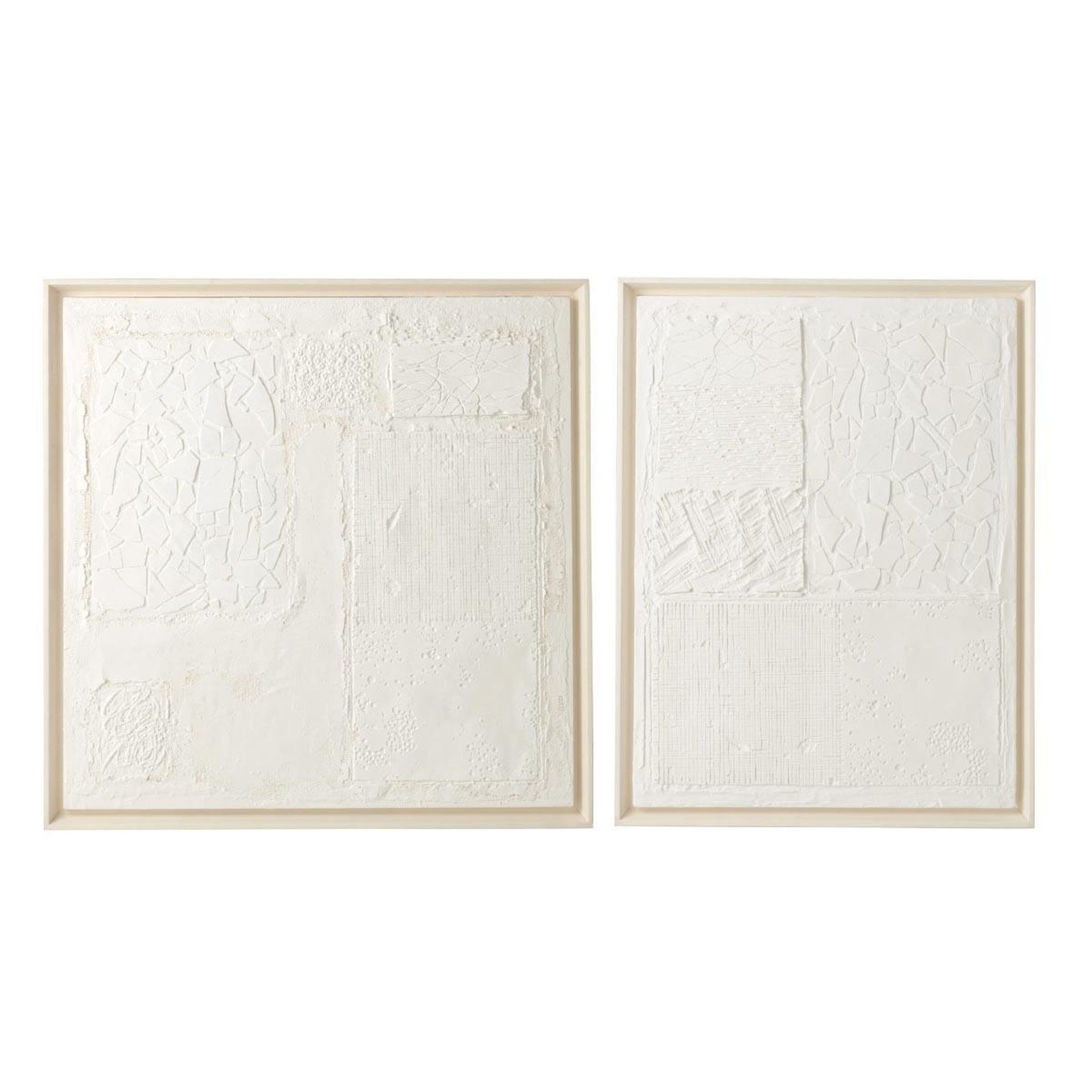 J-LINE Lot de 2 tableaux effet plâtre  morceau  80x80cm blanc