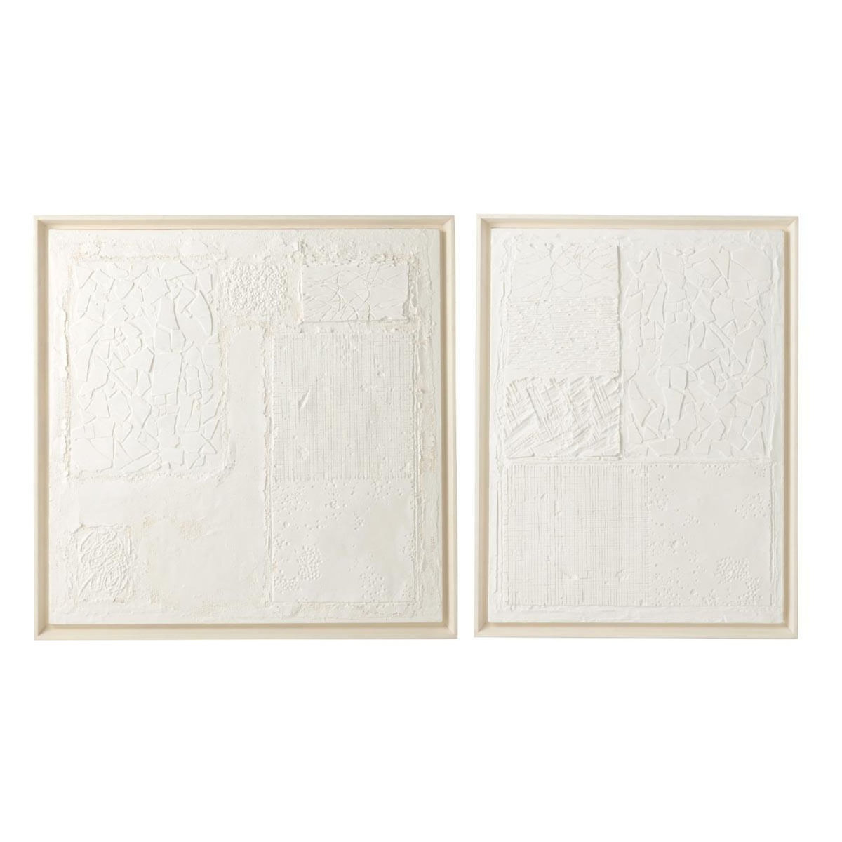 Paris Prix Lot de 2 Tableaux Effet Plâtre  Morceau  80x80cm Blanc