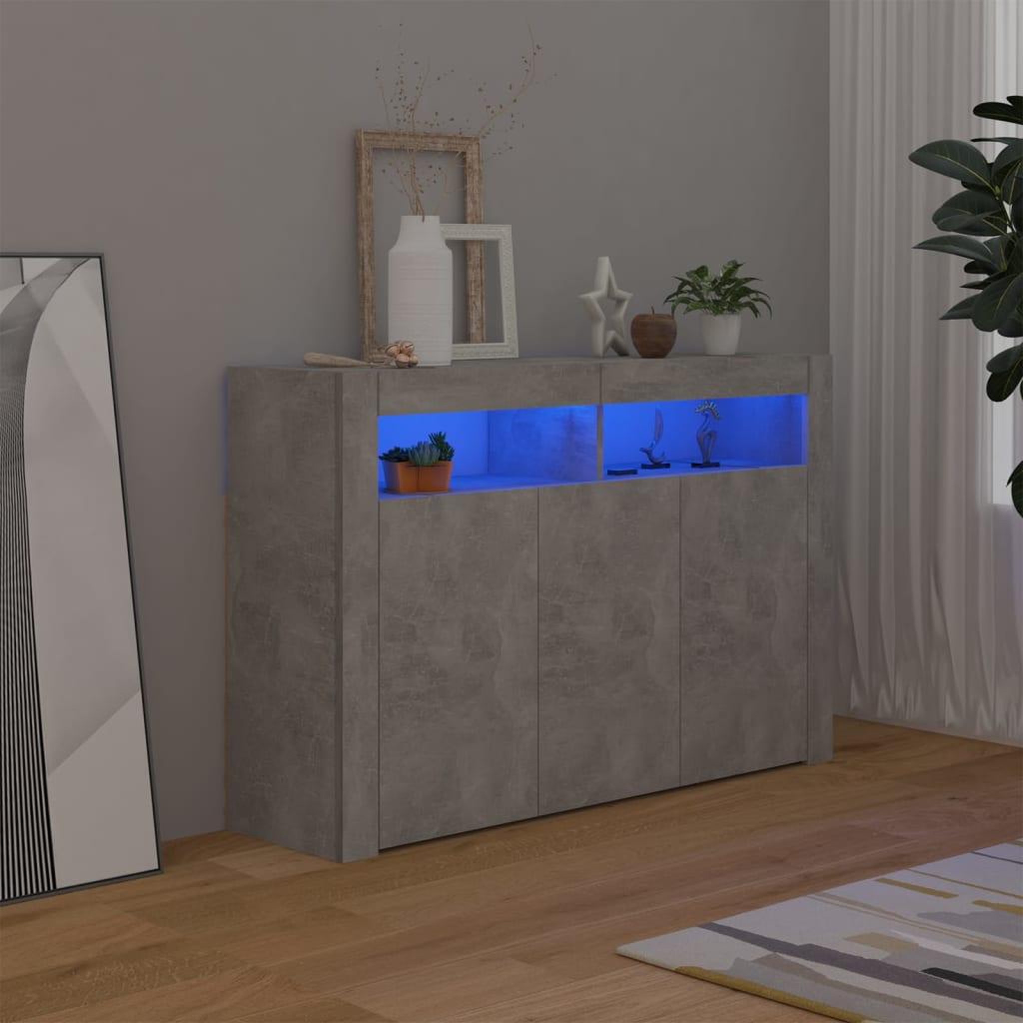Voir la diapositive 1 : VIDAXL Buffet avec lumieres LED gris beton 115,5x30x75 cm