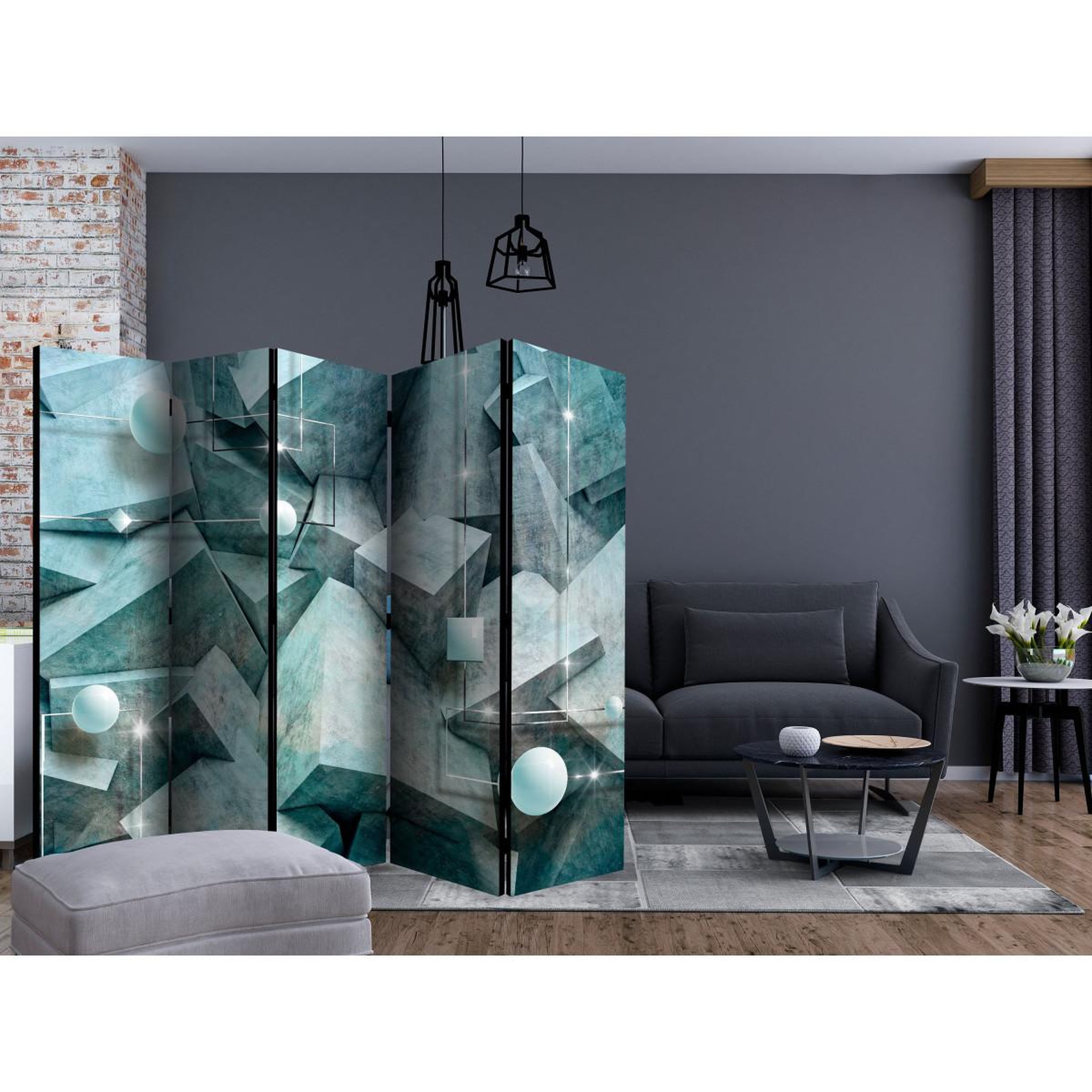 Voir la diapositive 2 : Paris Prix Paravent 5 volets  concrete cubes green  172x225cm
