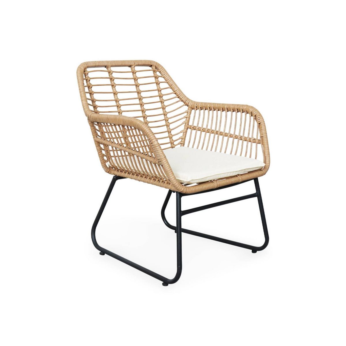 SWEEEK Salon de jardin 4 personnes – résine effet rotin et structure en métal noir – NATUNA - style colonial. bi-matière