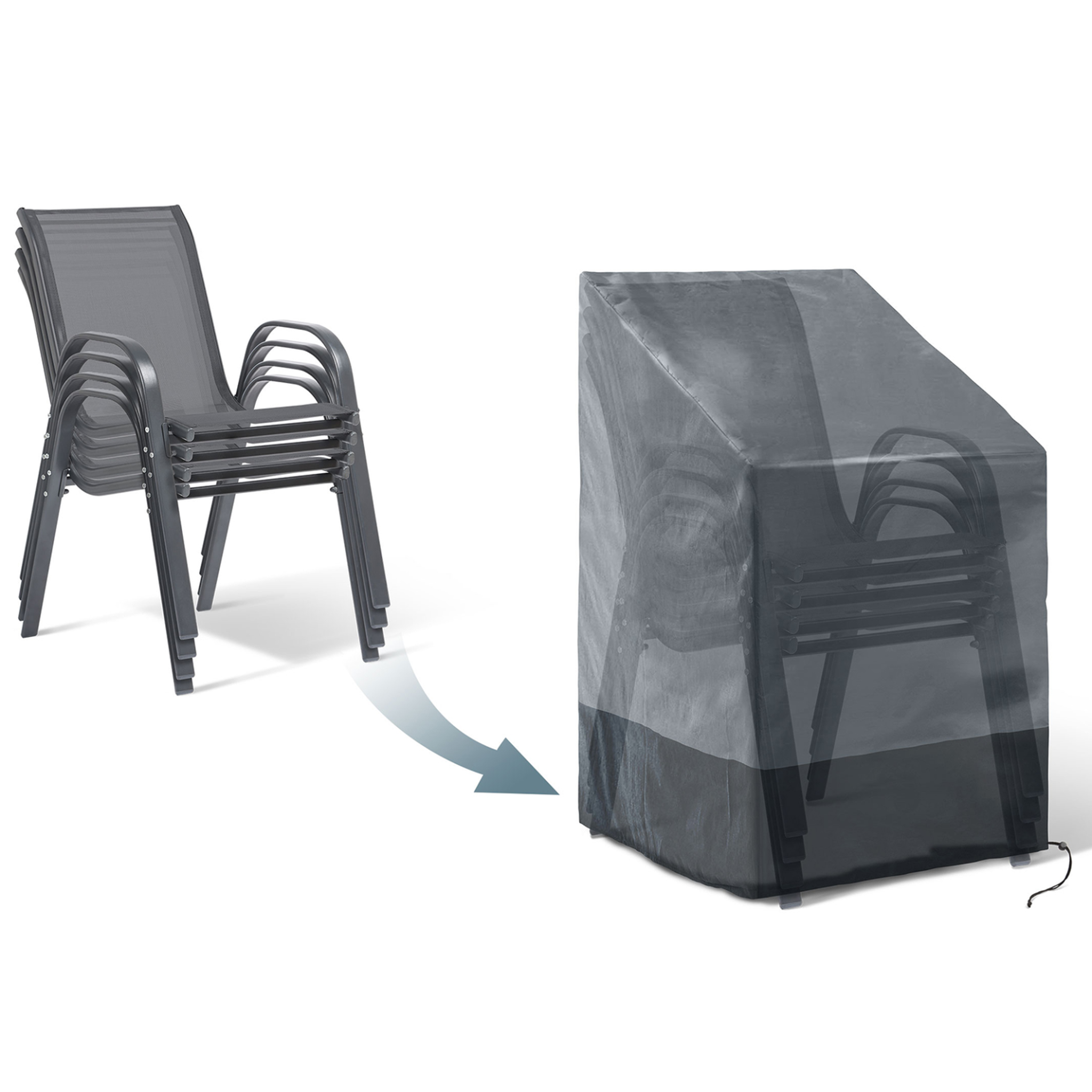 Voir la diapositive 4 : ID MARKET Housse de protection pour 4 à 6 chaises de jardin empilables 70 x 70 x 120 cm
