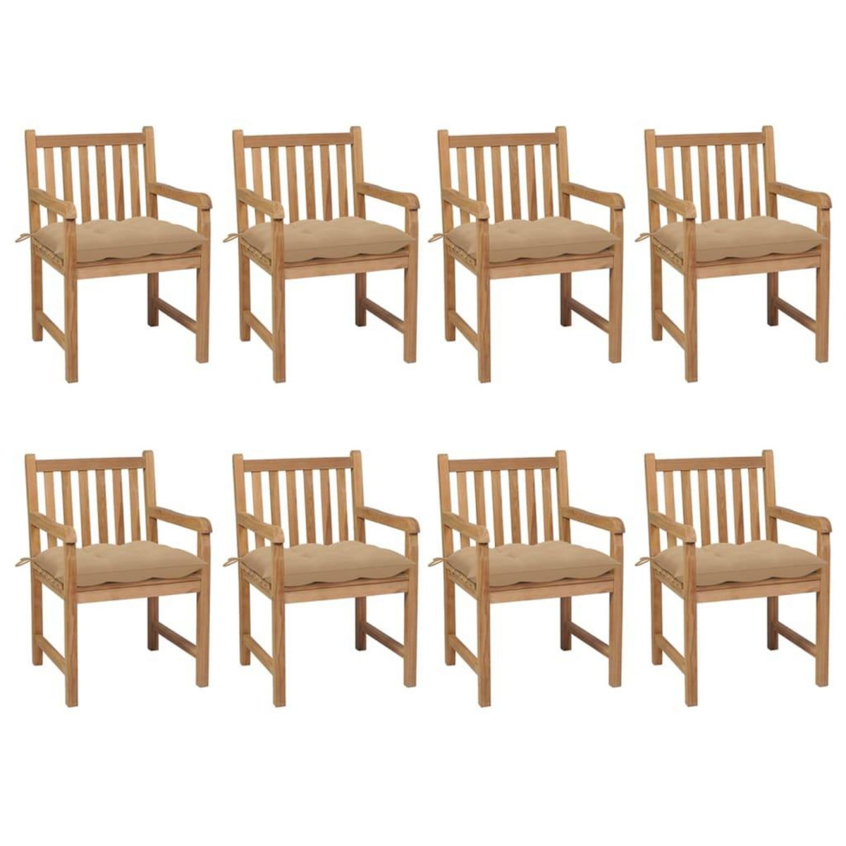 VIDAXL Chaises de jardin lot de 8 avec coussins beige Bois teck solide
