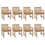 VIDAXL Chaises de jardin lot de 8 avec coussins beige Bois teck solide