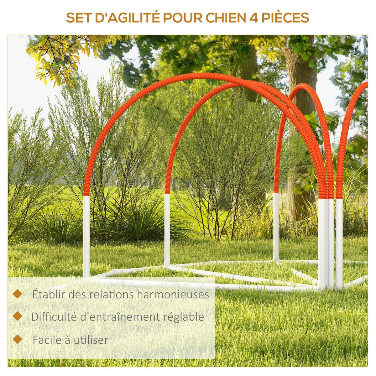 PAWHUT Kit d'agilité pour chien 4 pièces - hooper agility - arceaux entrainement, obstacle, sac de transport inclus - orange