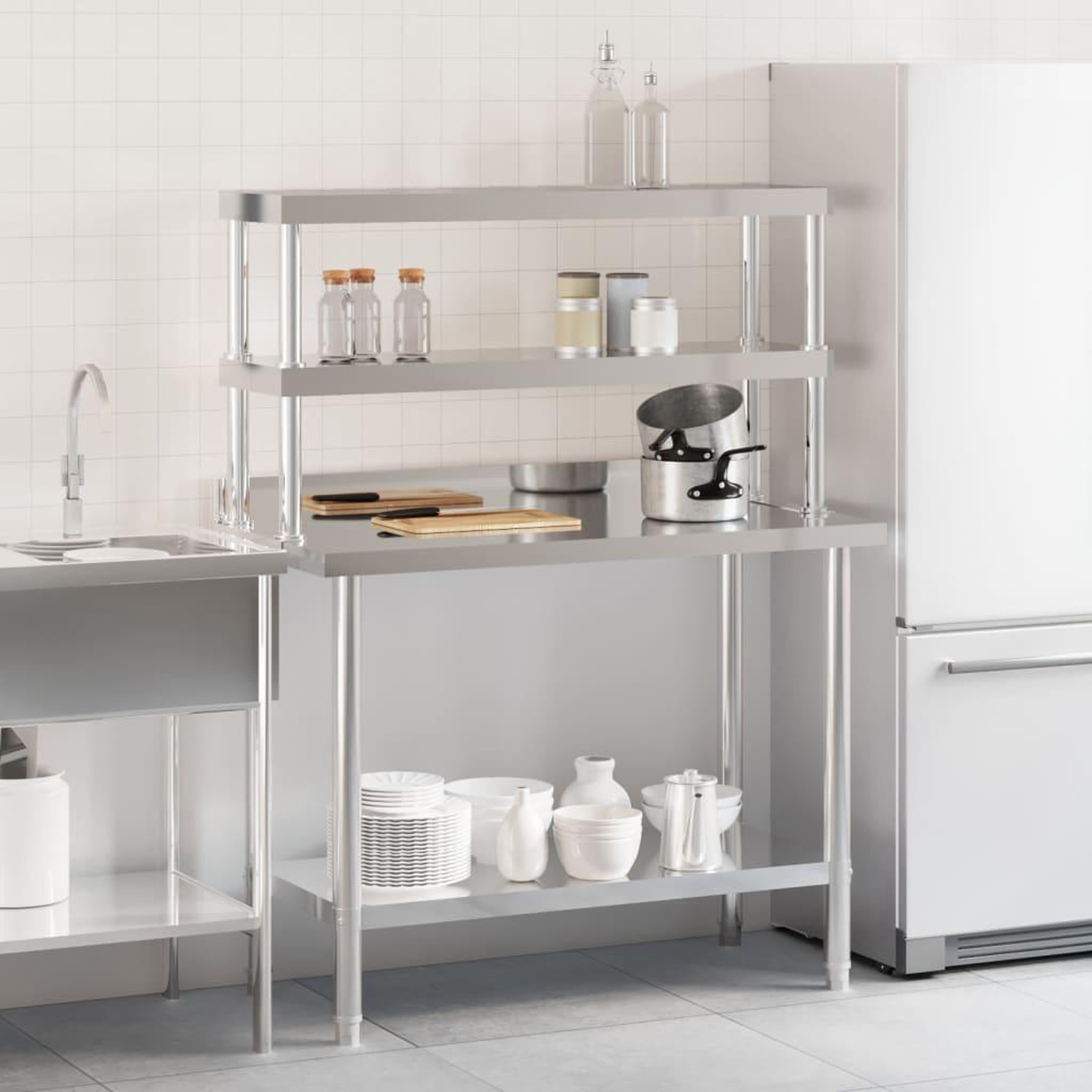 Voir la diapositive 3 : VIDAXL Table de travail de cuisine avec etagere 110x55x150 cm inox