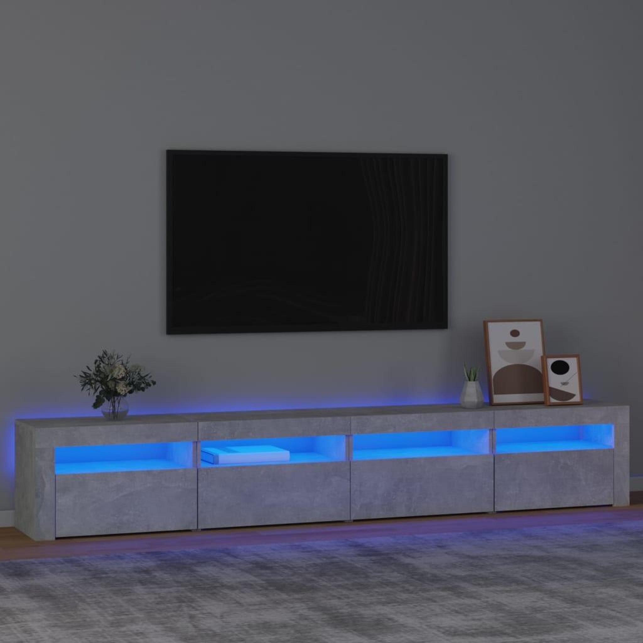 Voir la diapositive 1 : VIDAXL Meuble TV avec lumieres LED Gris beton 240x35x40 cm
