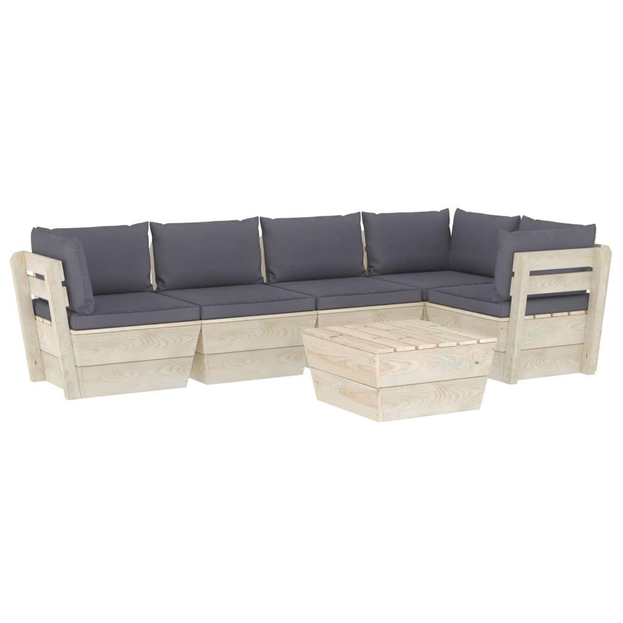 Voir la diapositive 2 : VIDAXL Salon de jardin palette 6 pcs avec coussins bois d'epicea