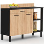 Voir la diapositive 1 : ID MARKET Buffet bas de cuisine 120 cm CINA plan de travail H.83 cm 2 portes + tiroir noir et façon hêtre