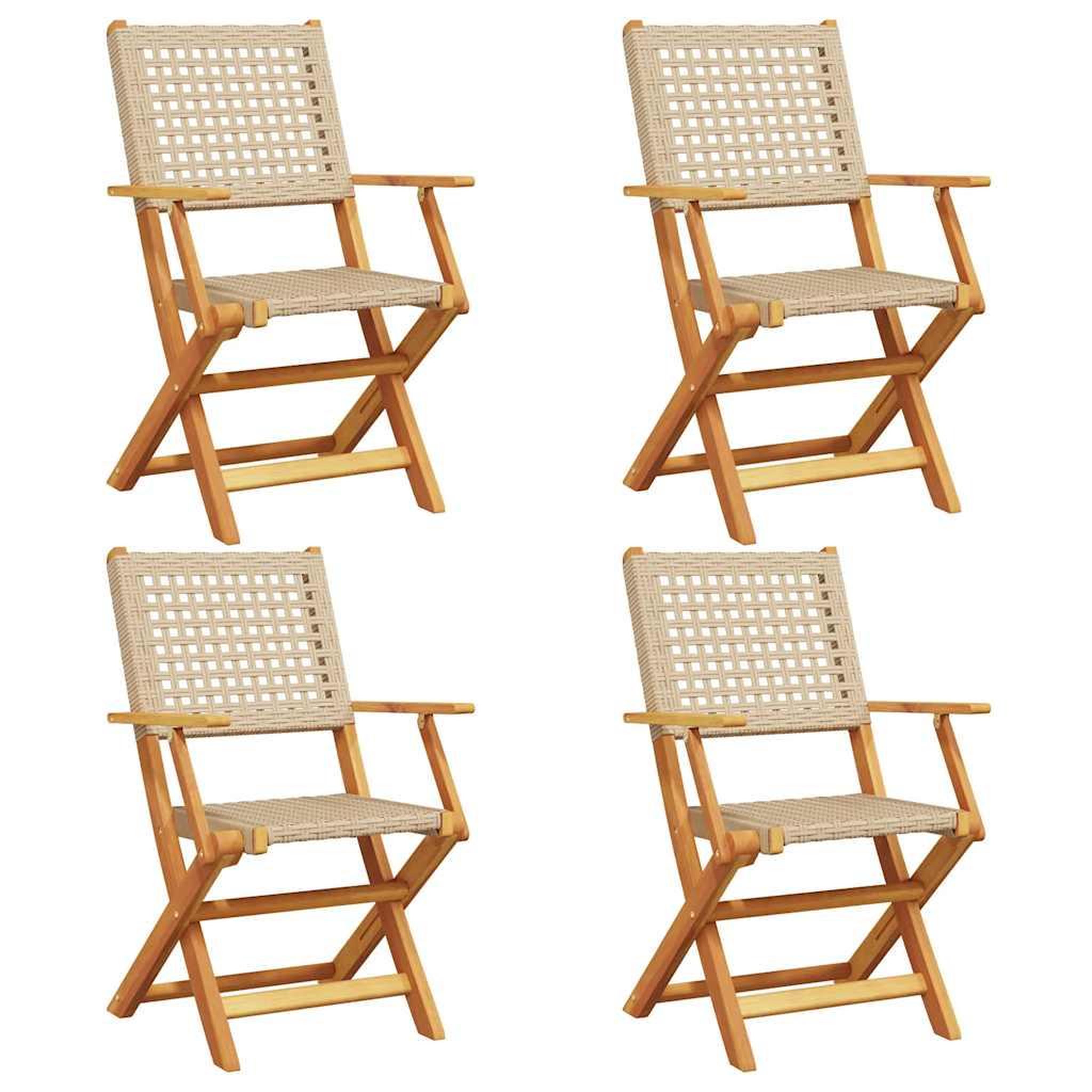 Voir la diapositive 2 : VIDAXL Chaises de jardin pliantes lot de 4 beige rotin et bois massif