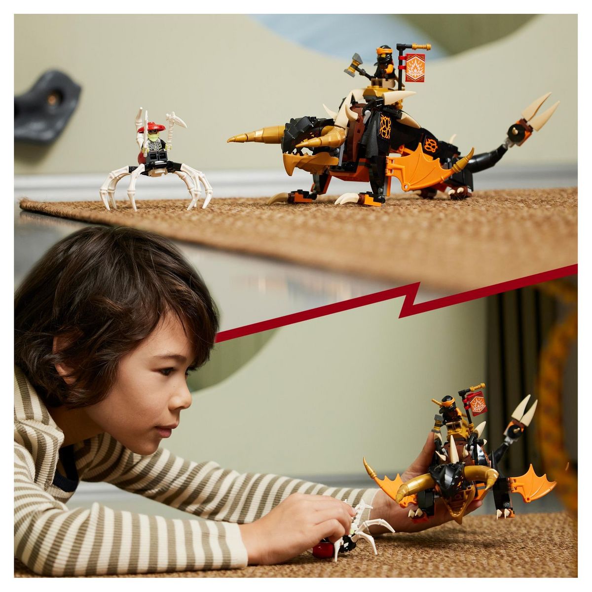 LEGO Ninjago 71782 Le dragon de terre de Cole Évolution, Jouet pour Garçons et Filles, Figurine Évolutive avec Scorpion Squelette et 2 Minifigurines