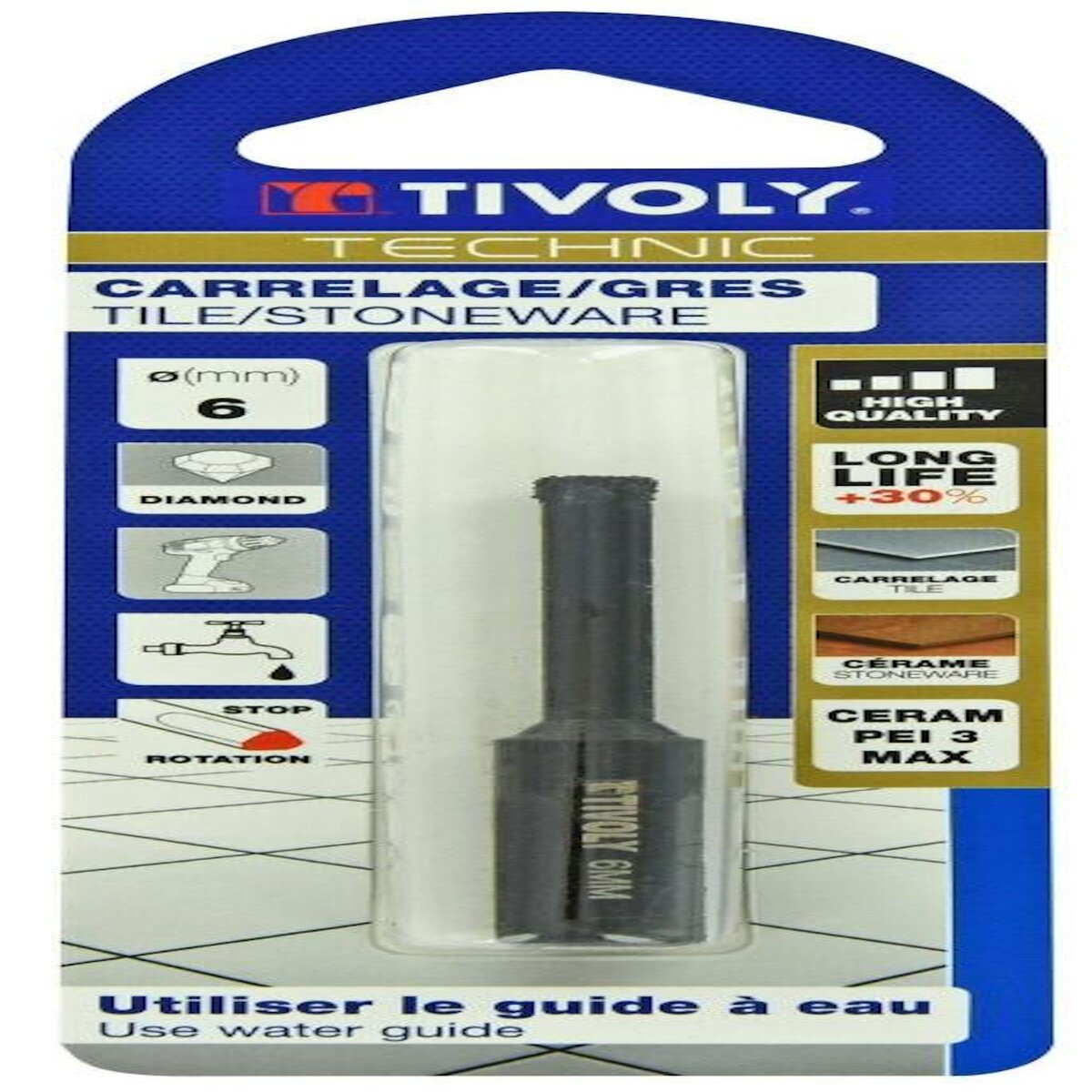 TIVOLY Foret diamant pour carrelage en grès, diam. 6mm TIVOLY