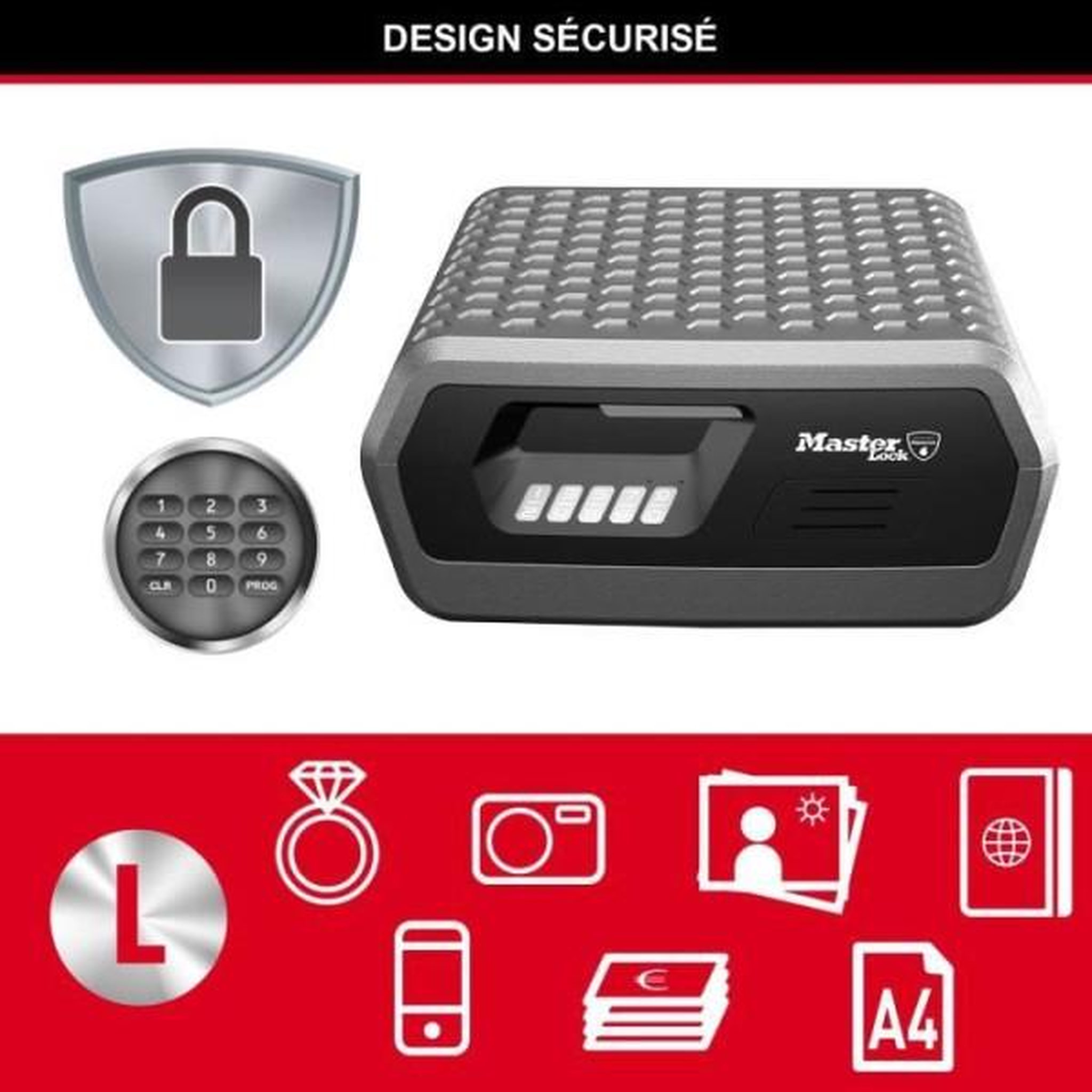 Voir la diapositive 5 : Master lock Malette de sécurité anti feu - master lock - chw30300eurhro - ignifuge et etanche - large 10l - combinaison electronique