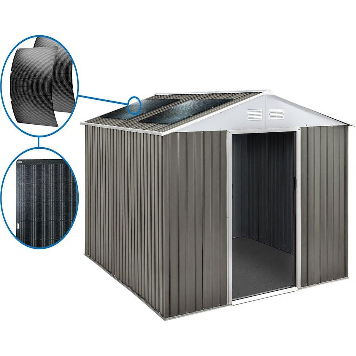 Habitat et Jardin Abri jardin métal  Dallas  - 15.16m² avec panneau solaires - Taupe