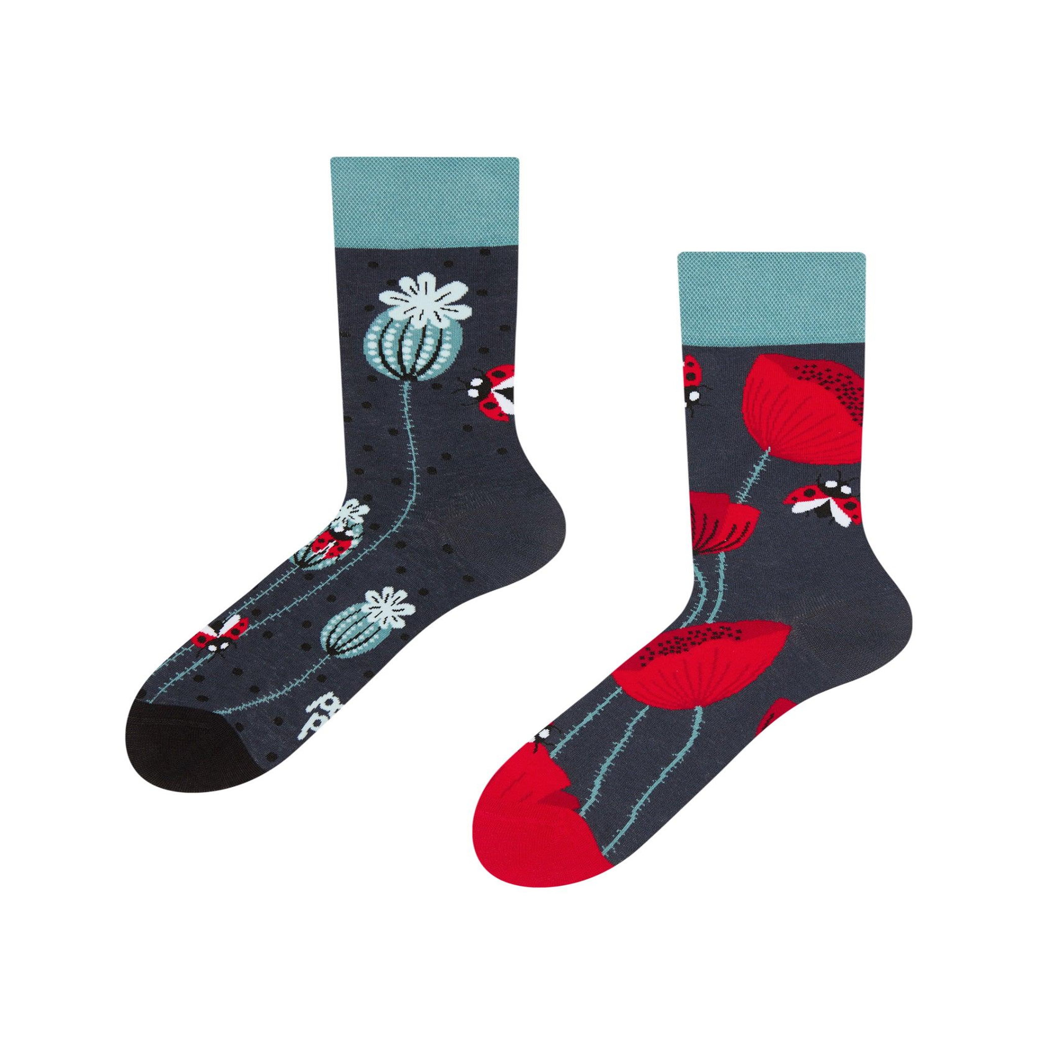 DEDOLES Chaussettes coccinelles et fleurs de pavot. Coloris disponibles : Bleu