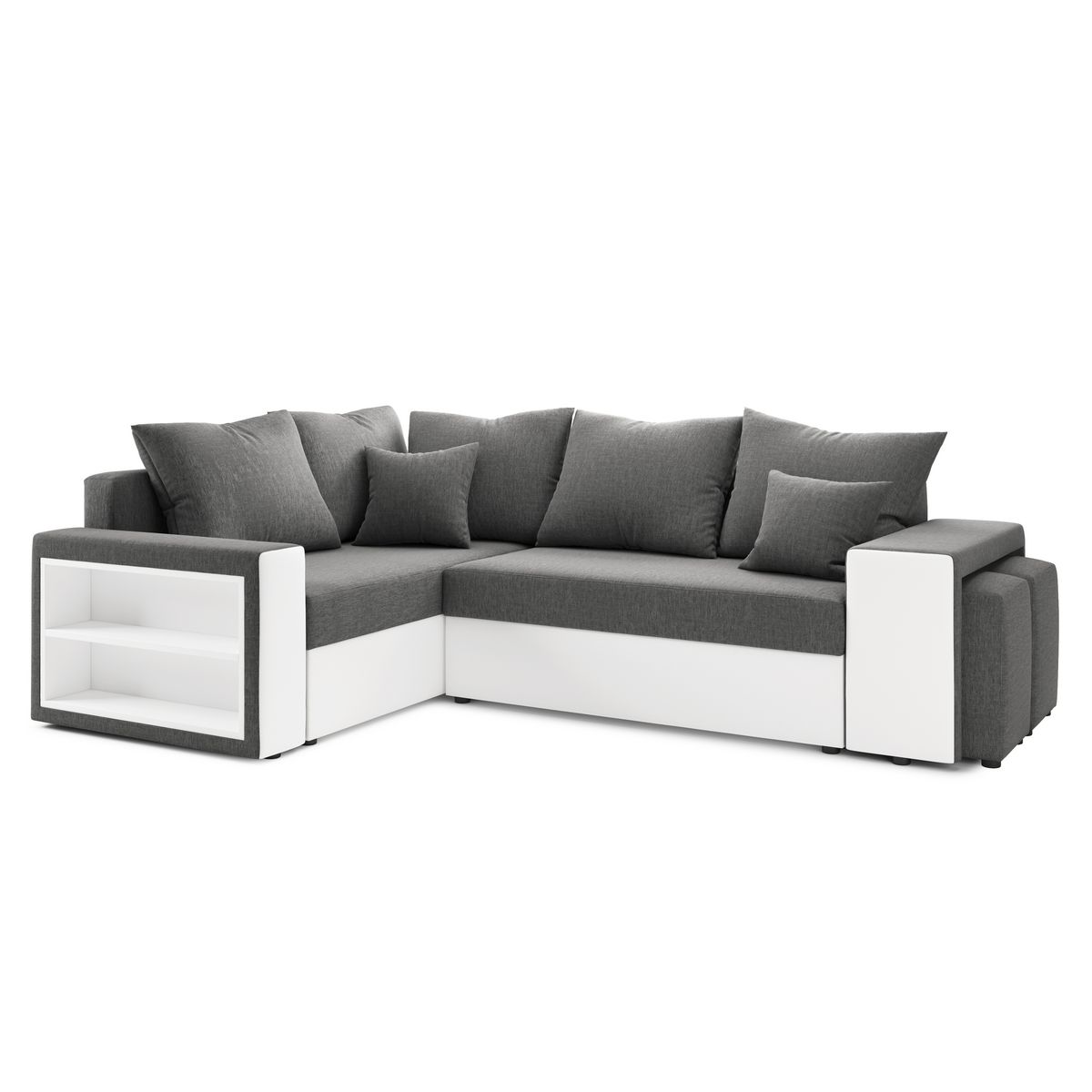 Canapé d'angle convertible réversible 5 places avec étagères et poufs intégrés AUSTIN XL