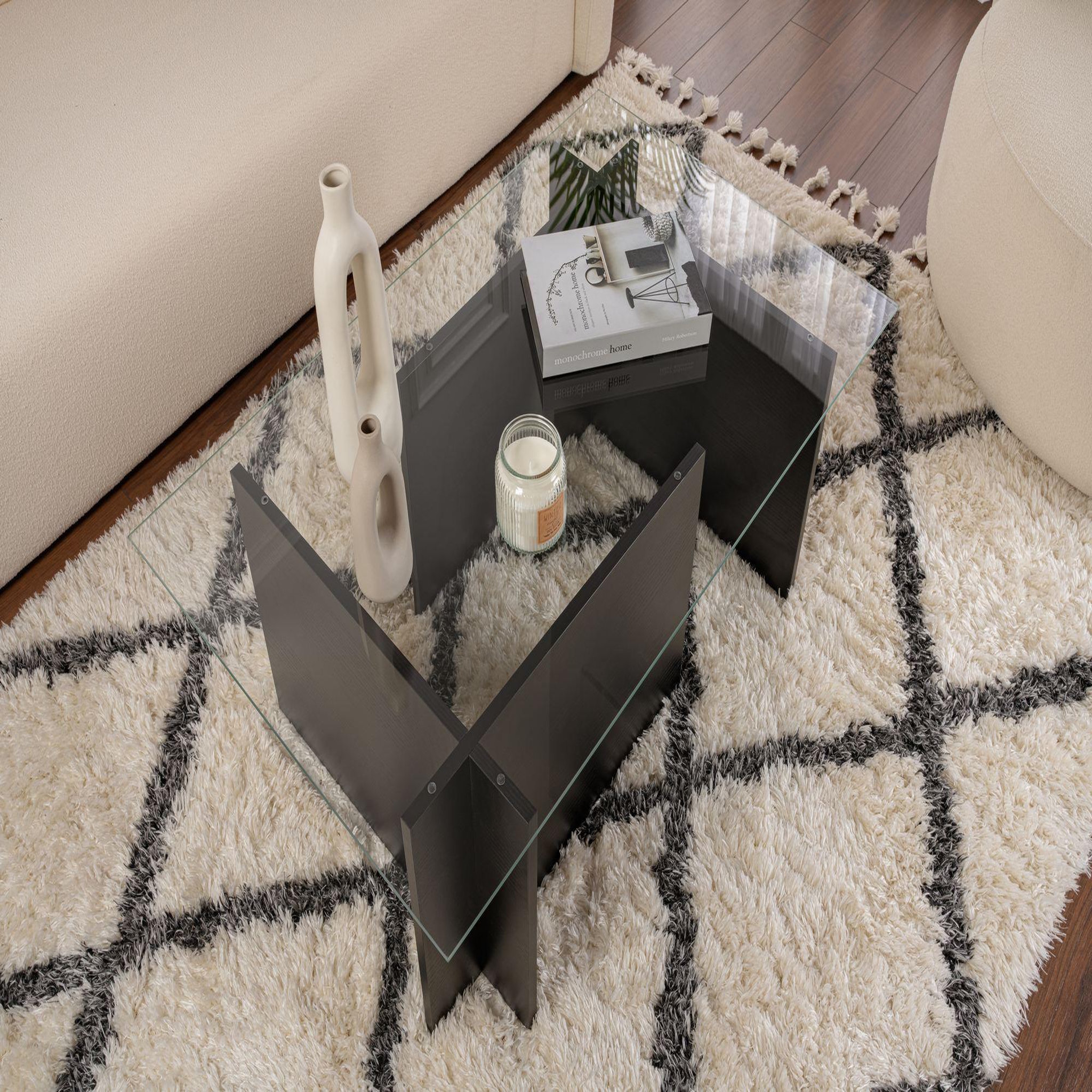 Voir la diapositive 3 : Habitat et Jardin Table basse en verre  vetrino  105 x 65 x 40 cm - bois noir
