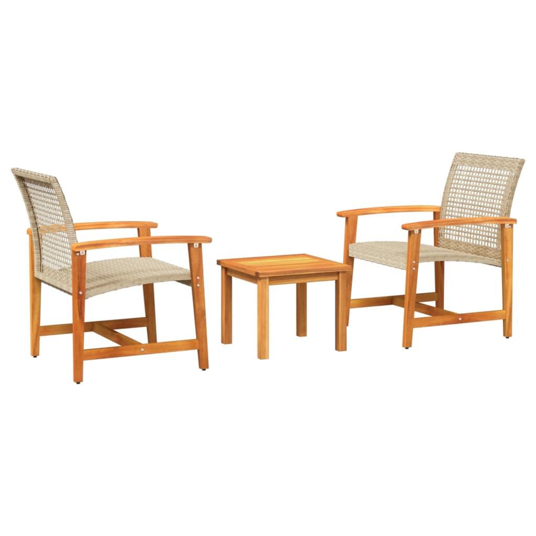 Voir la diapositive 2 : VIDAXL Ensemble de bistro 3 pcs beige resine tressee et bois d'acacia