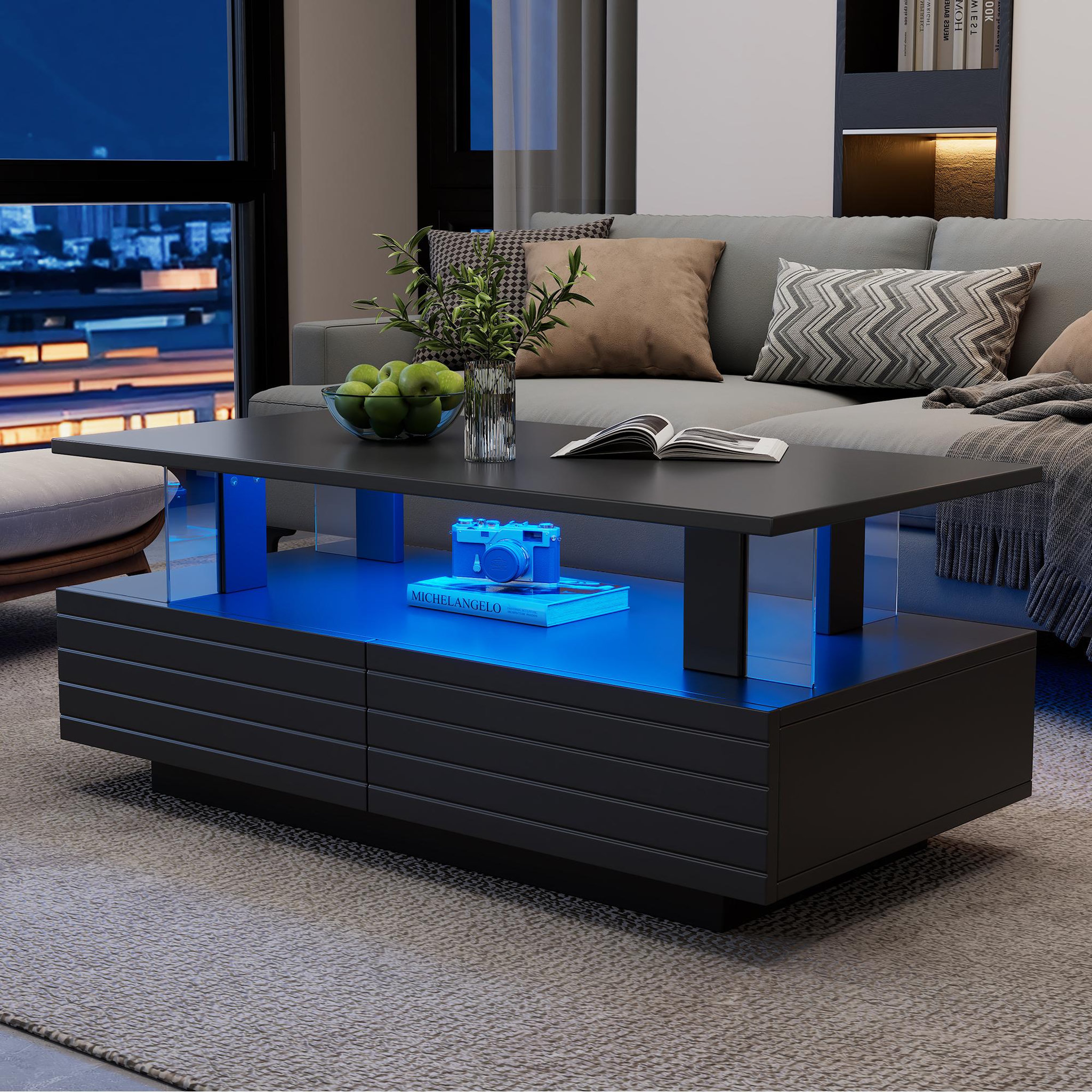 Voir la diapositive 5 : MERAX Table basse rectangulaire noir - 50x100 cm led acrylique