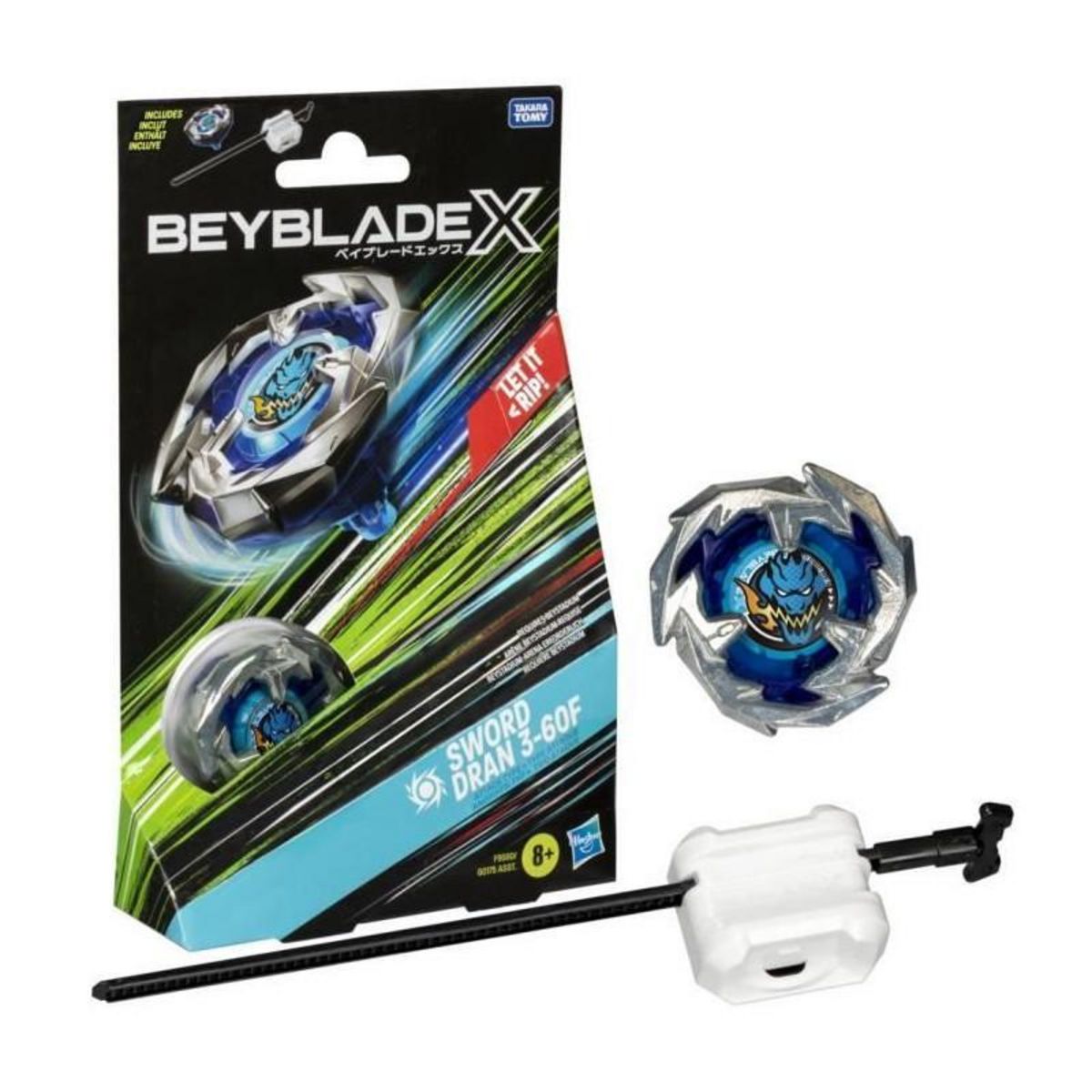 HASBRO Beyblade X, Starter Pack Sword Dran 3-60F avec toupie de compétition a rotation droite de type attaque et lanceur, a partir de