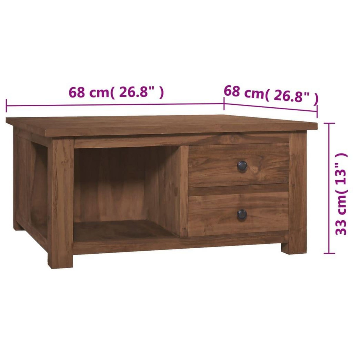 VIDAXL Table basse 68x68x33 cm Bois de teck solide