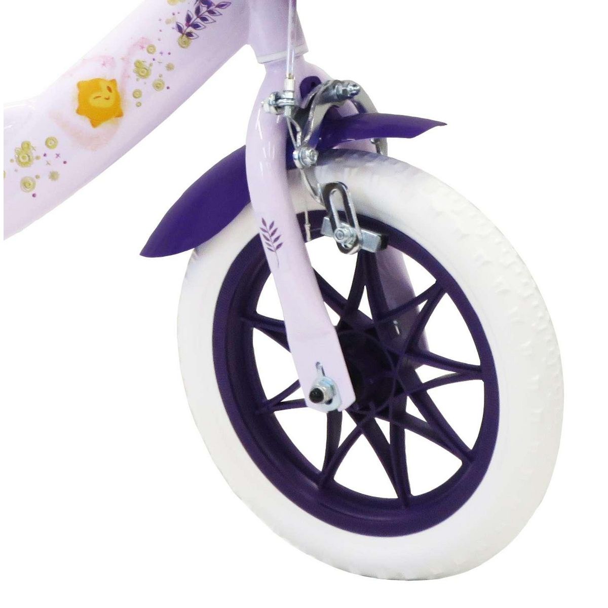 DISNEY Vélo 12''  Fille Licence  Wish, Asha et la bonne étoile  pour enfant de 85/100 cm avec stabilisateurs à molettes - 1 frein - Panier avant - Porte poupée arrière et pneus gonglables
