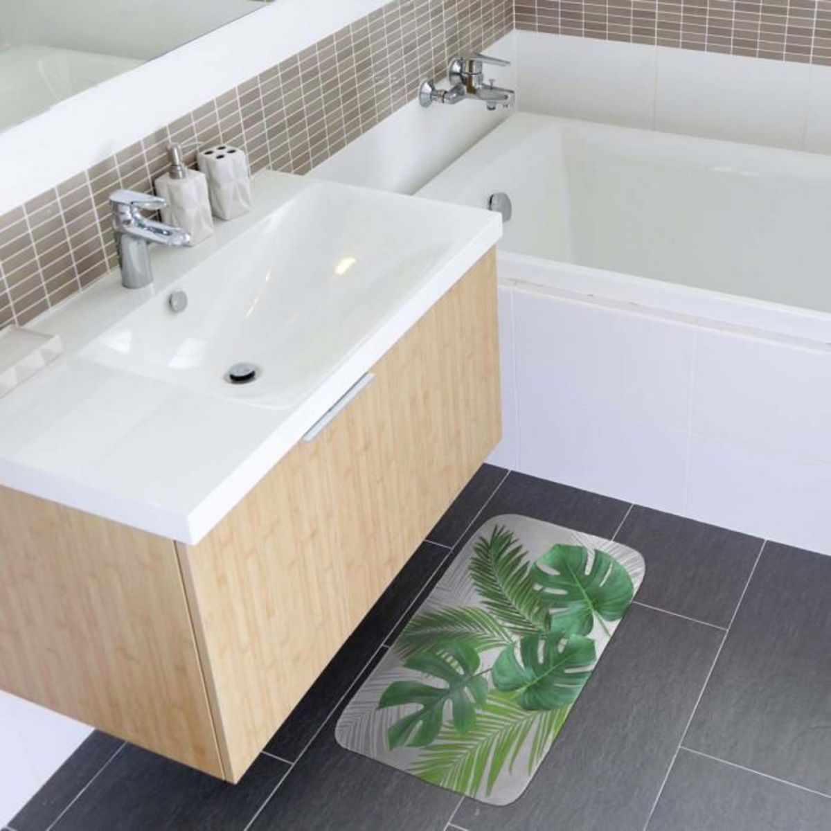 Paris Prix Tapis de Bain Microfibre  Amazonica  45x75cm Gris & Vert