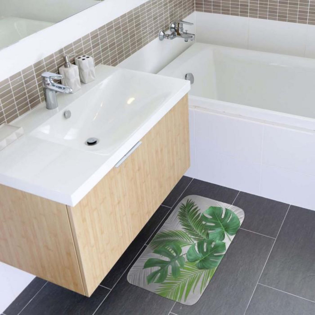 Paris Prix Tapis de Bain Microfibre  Amazonica  45x75cm Gris & Vert