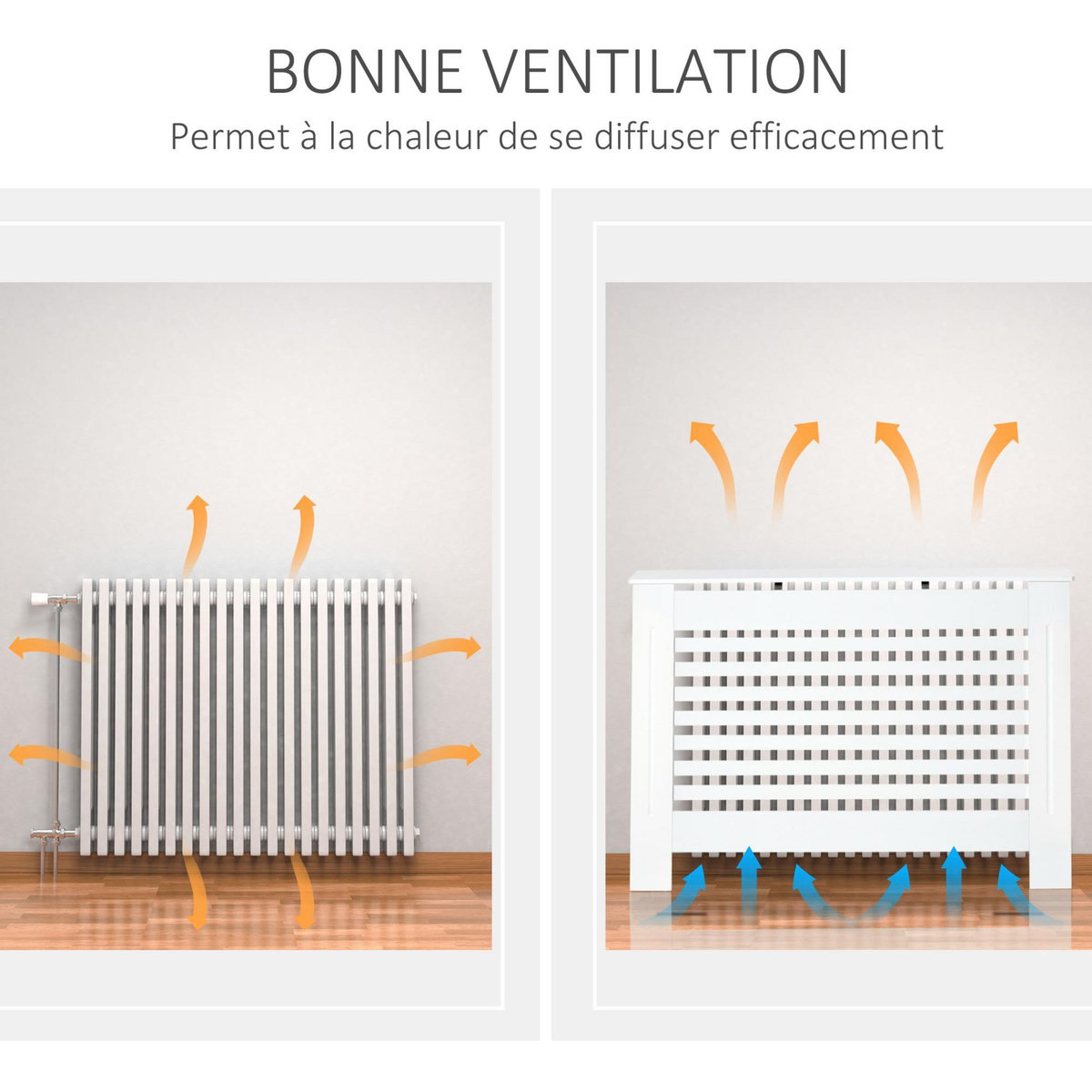 HOMCOM Cache-radiateur design à lattes panneau cabinet dim. 112L x 19l x 81H cm MDF blanc