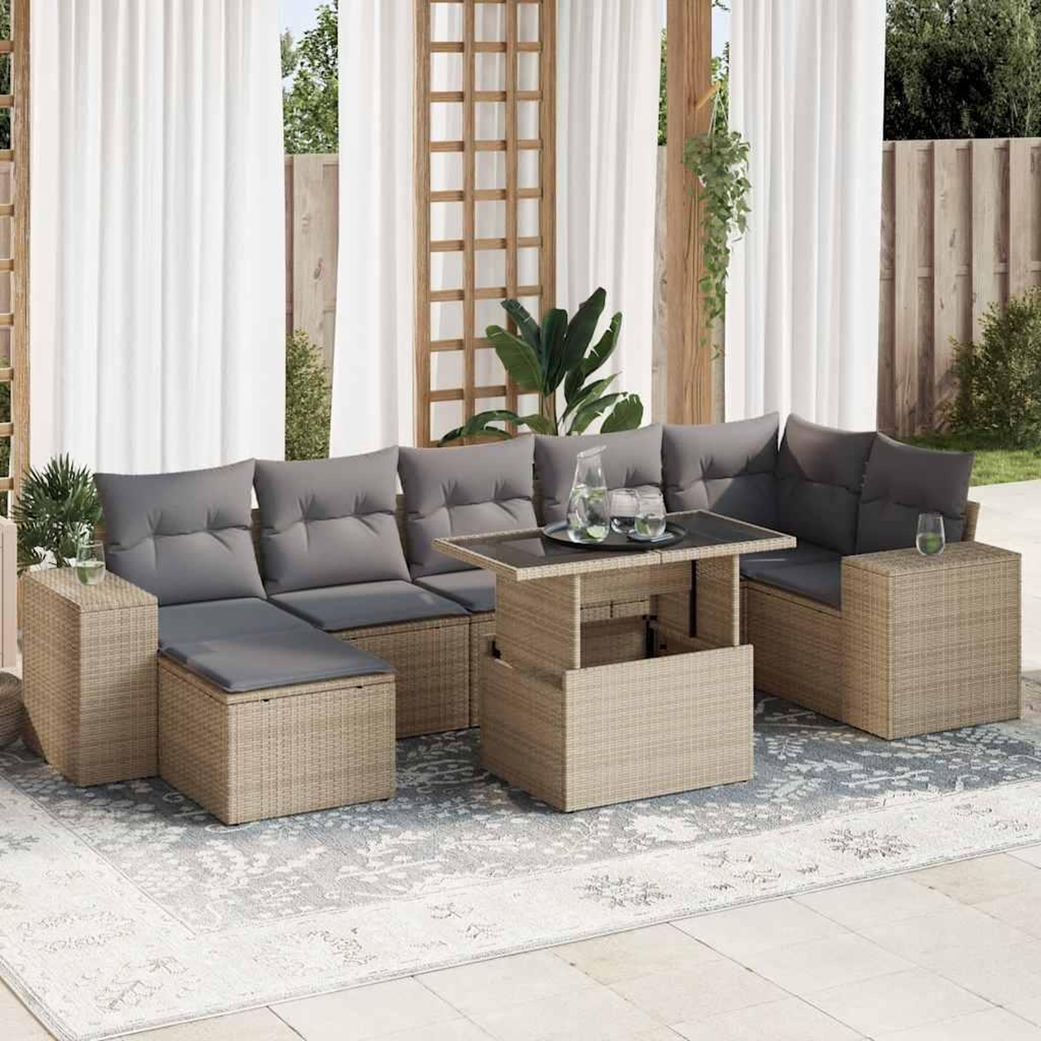 VIDAXL Salon de jardin avec coussins 8 pcs beige resine tressee