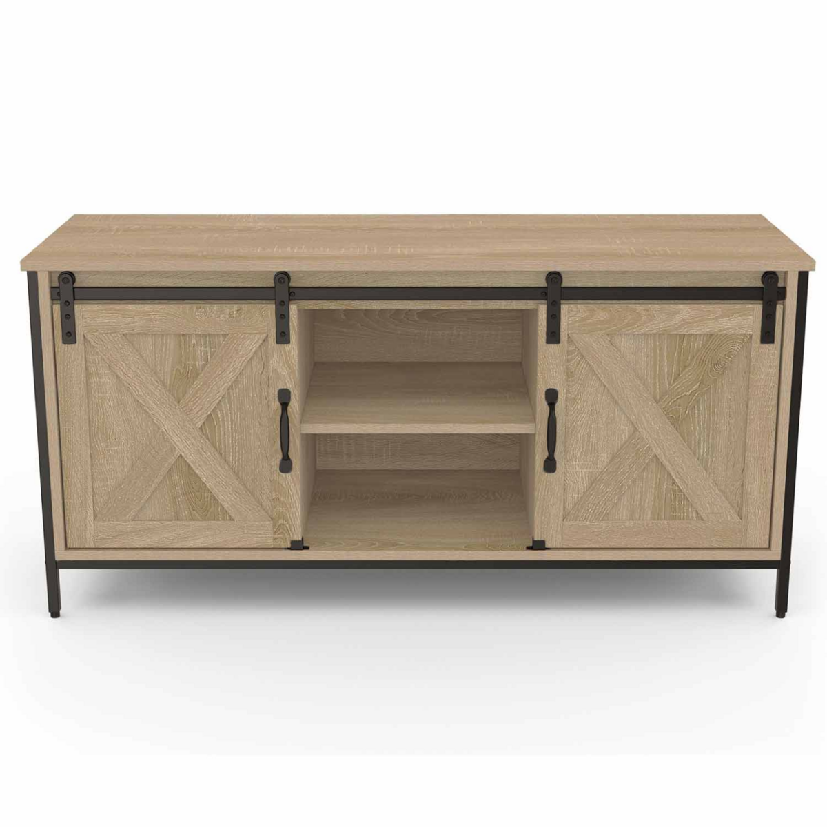 ID MARKET Meuble TV 113 cm QUEBEC 2 portes granges coulissantes design industriel