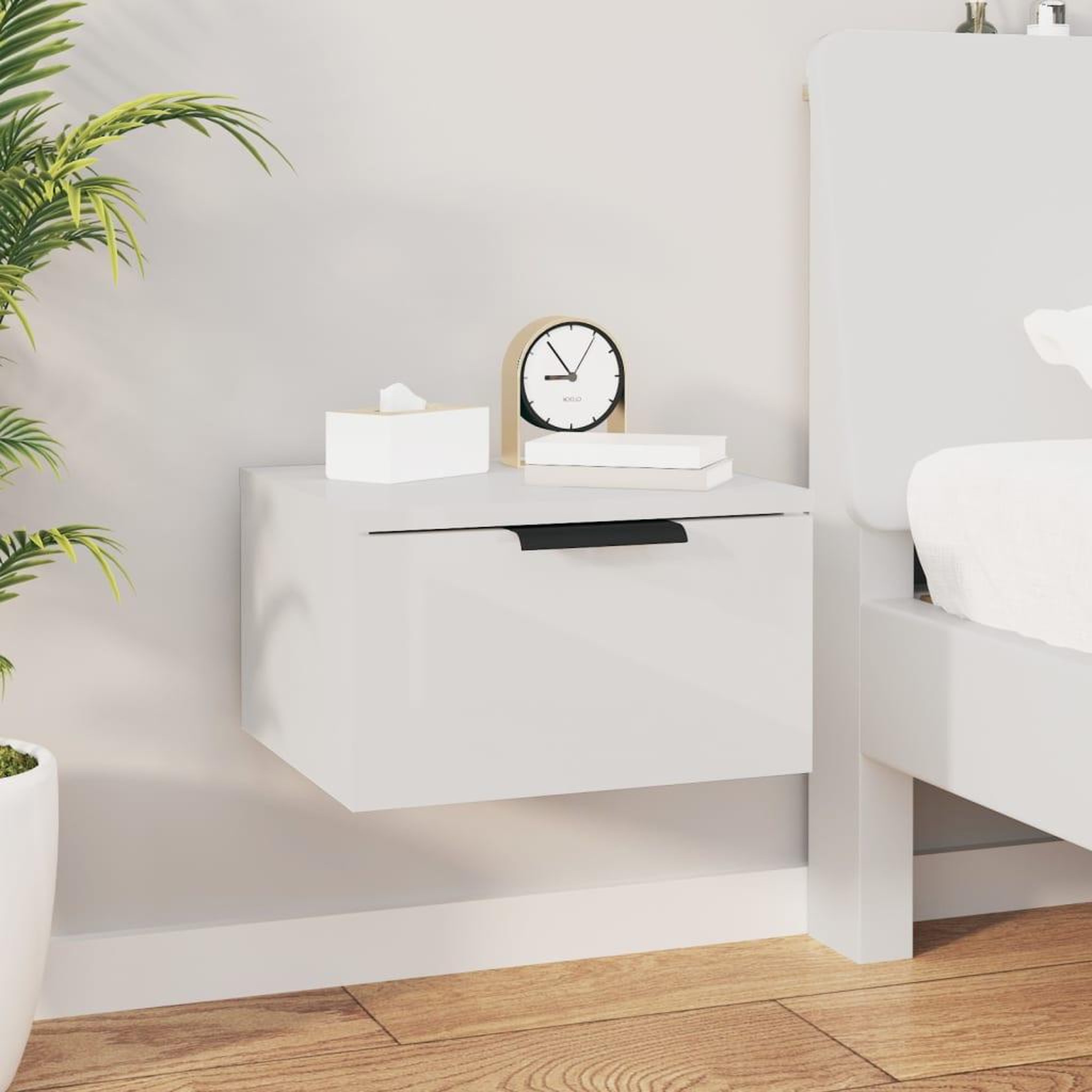 Voir la diapositive 1 : VIDAXL Table de chevet murale blanc brillant 34x30x20 cm
