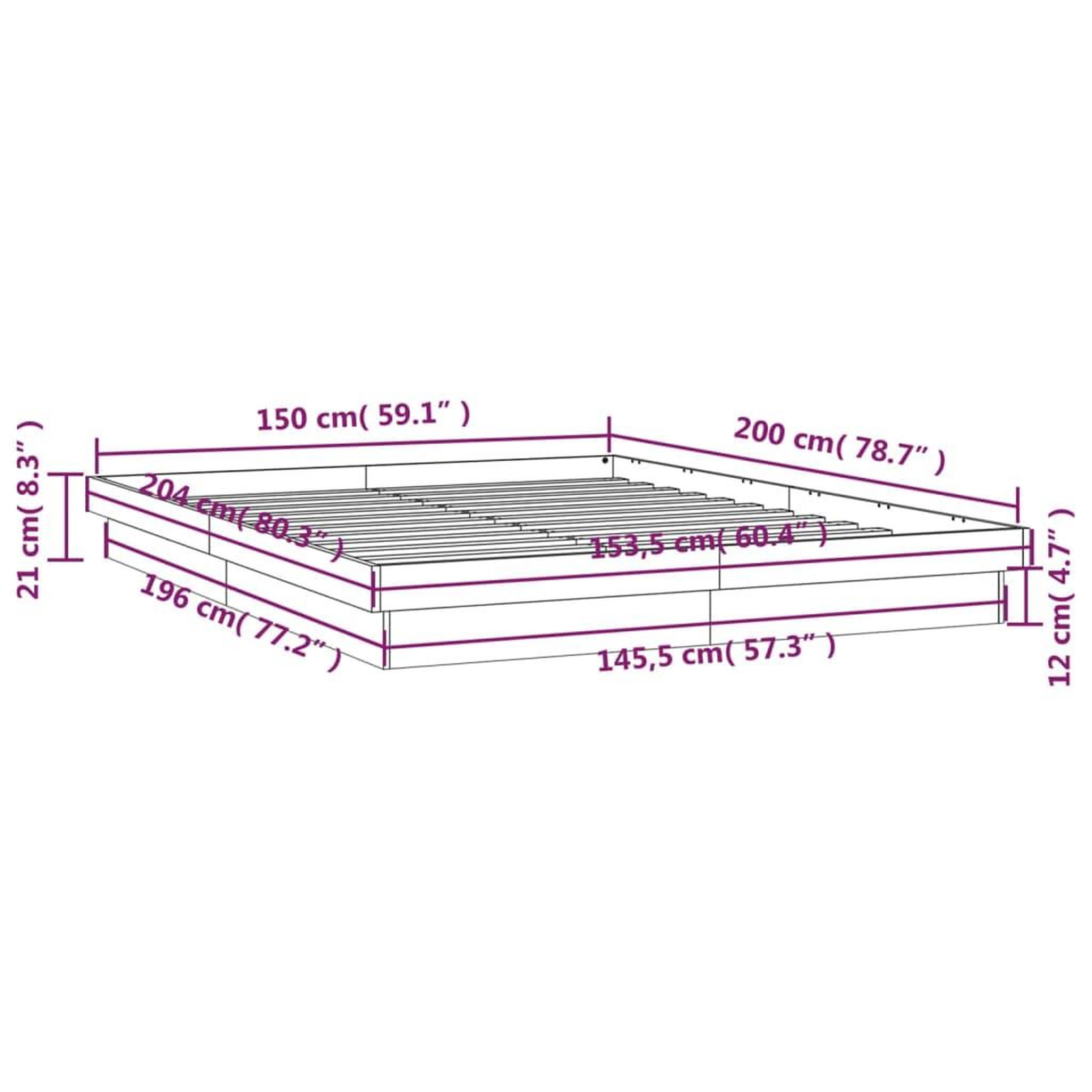 Voir la diapositive 6 : VIDAXL Cadre de lit a LED sans matelas 150x200 cm bois massif