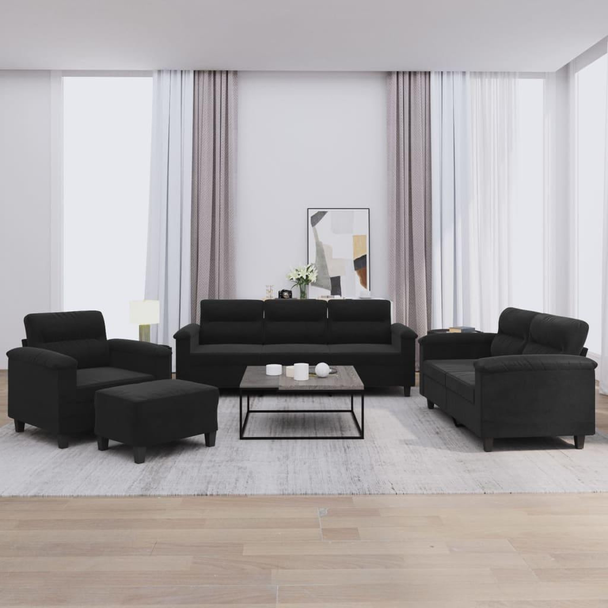 VIDAXL Ensemble de canapes 4 pcs avec coussins noir tissu microfibre