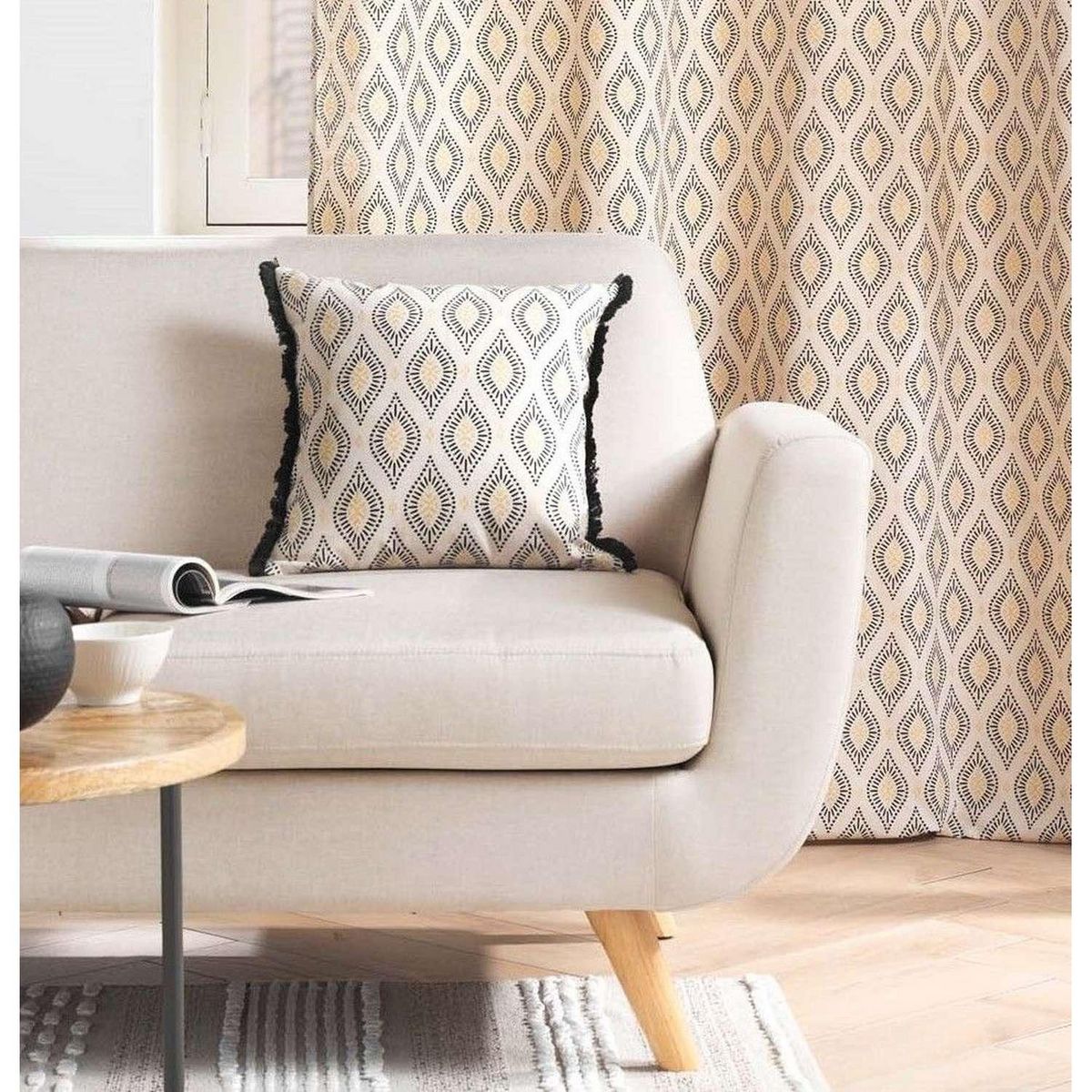 Douceur d'Intérieur Coussin déhoussable FELL - Polycoton imprimé métallisé - 45 x 45 cm - Multicolore