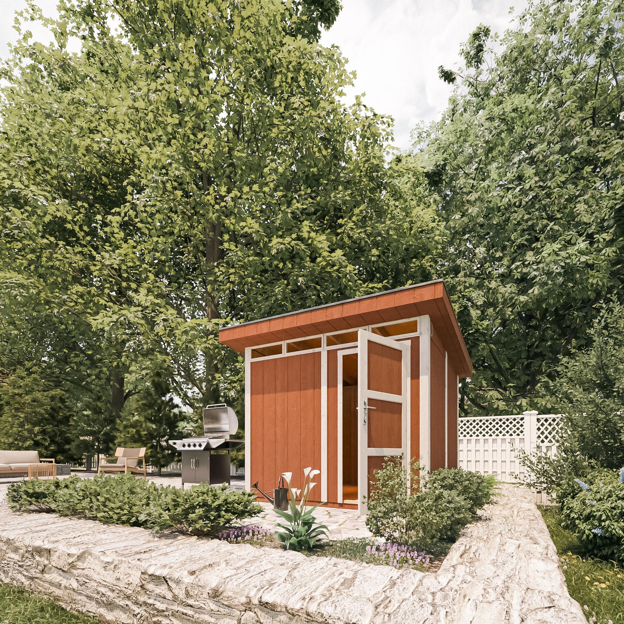 Voir la diapositive 2 : TIMBELA Abri de Jardin Qualité Premium 6m² L294xL279xH237cm avec sol, bardeaux bitumineux M903